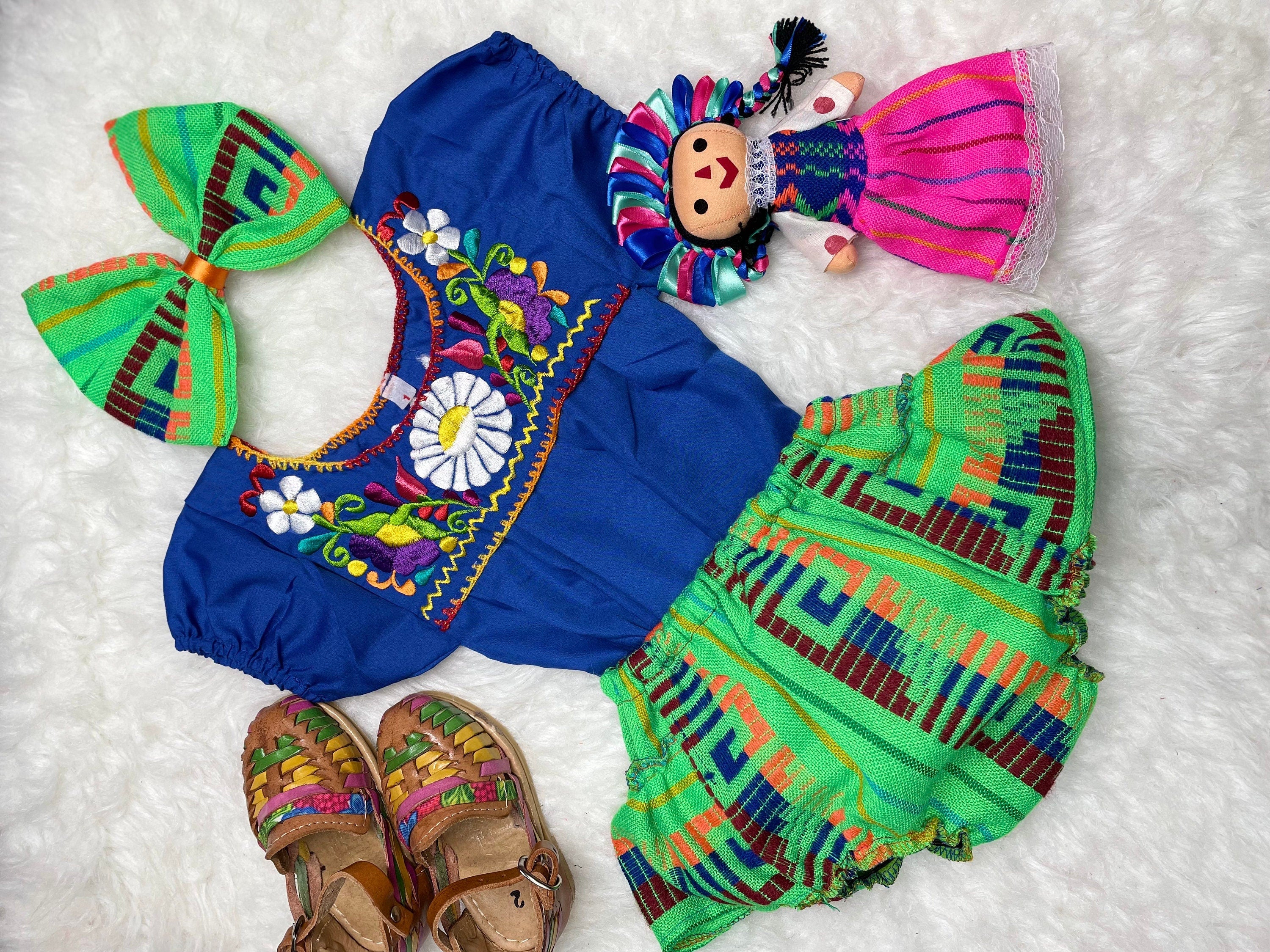 Image of 12 Months Baby Sarape Bloomers Sarape 3 piece Outfit w/Hairbow and Blouse is included