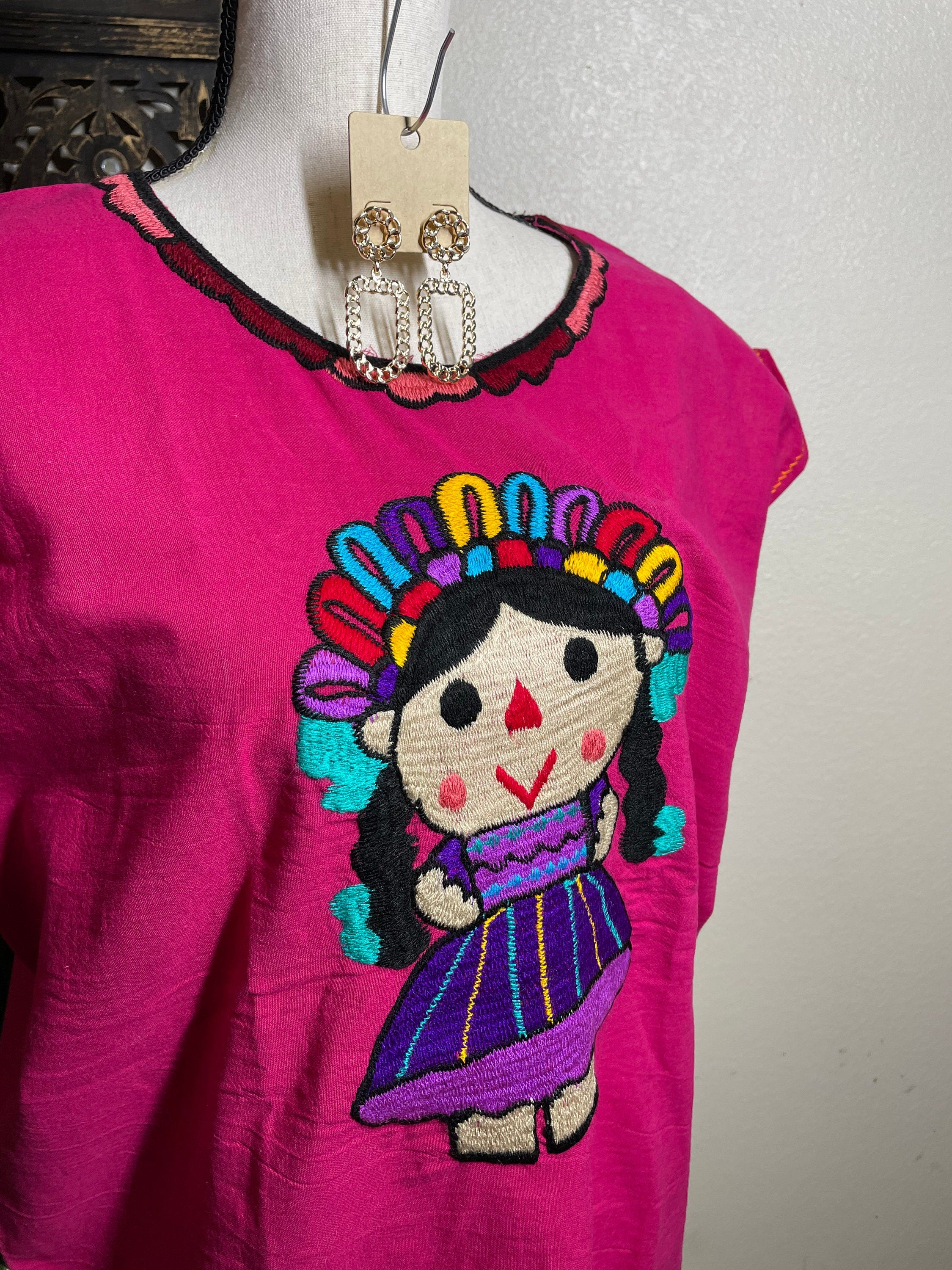 Embroidered Artisanal Lele Blouse - Handmade Artisanal Mexican Blouse - Size Large