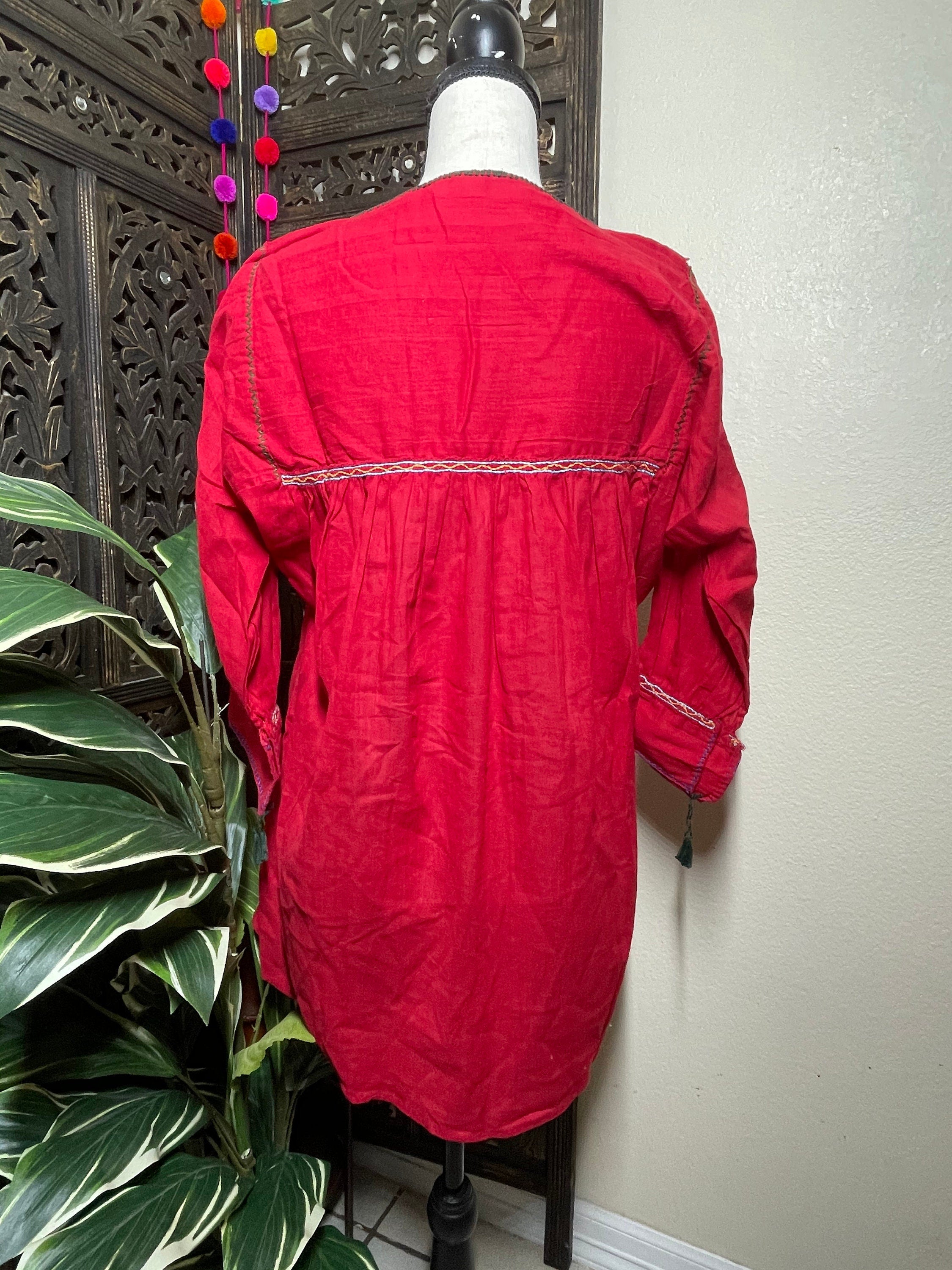 Beautiful Brown Gauze Blouse – Handmade Mexican Top with Colorful Embroidered Flowers