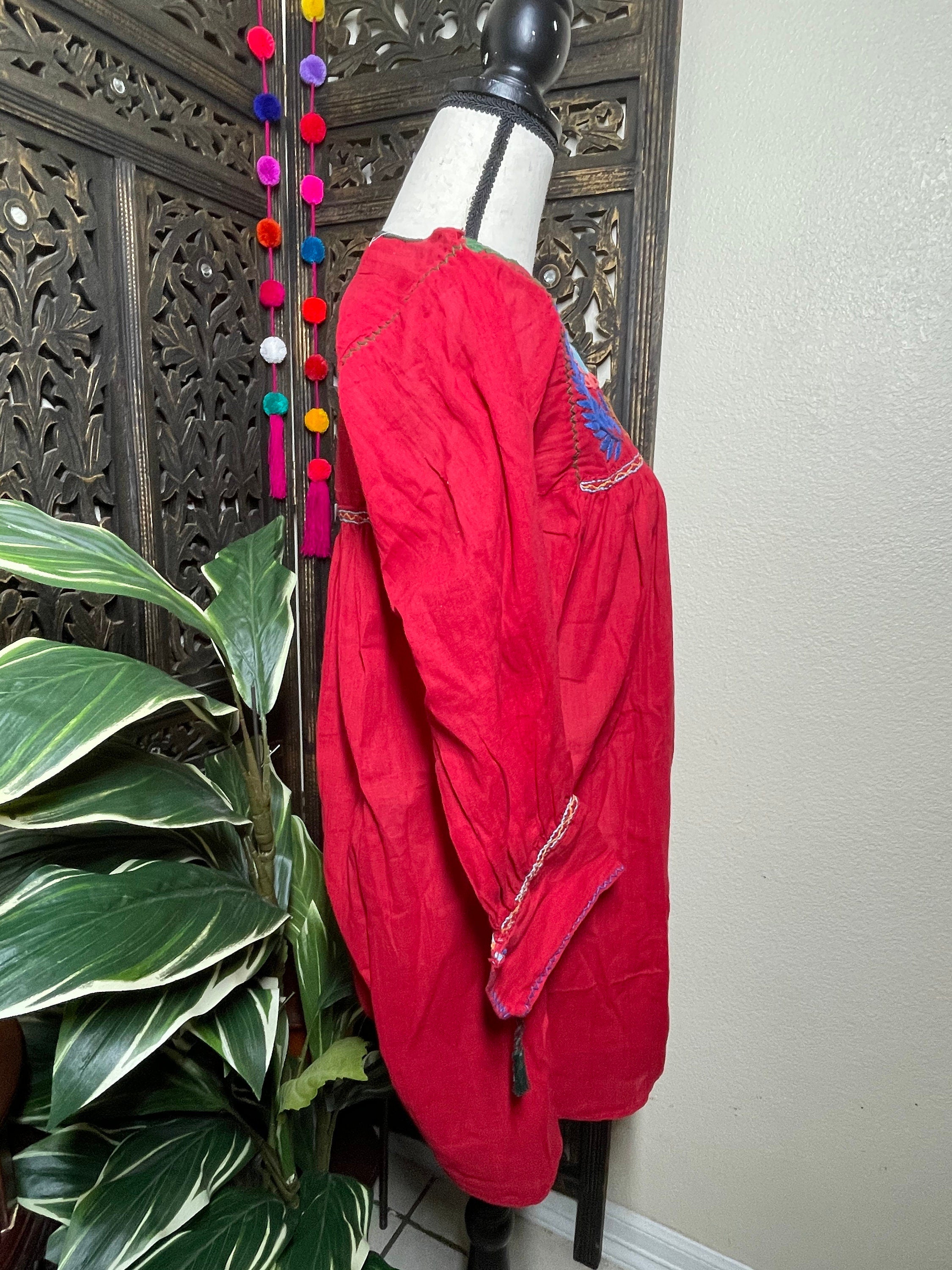 Beautiful Brown Gauze Blouse – Handmade Mexican Top with Colorful Embroidered Flowers