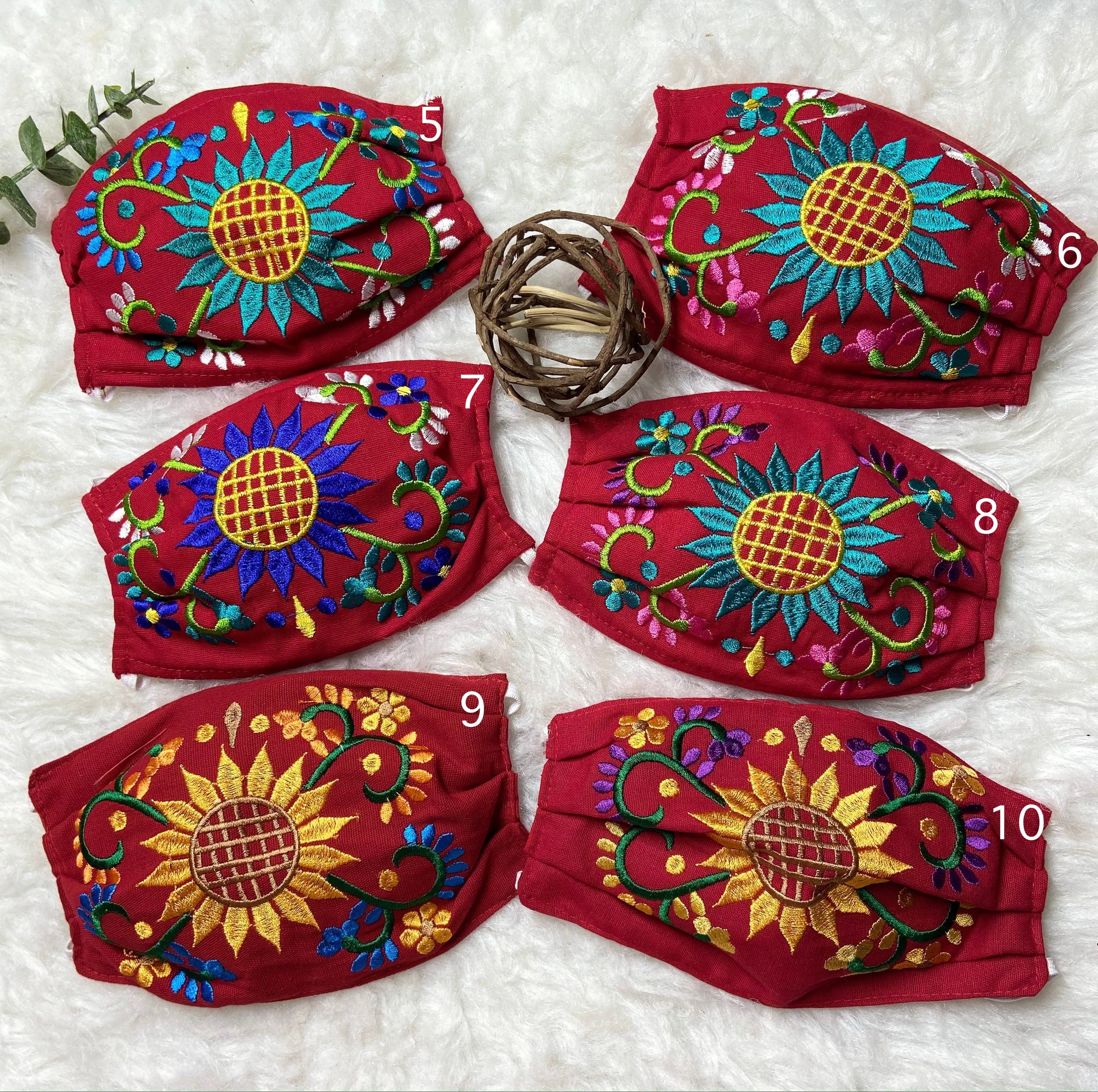 Image of Colorful Embroidered Sunflower Face Masks - Mexican Handmade Face Masks