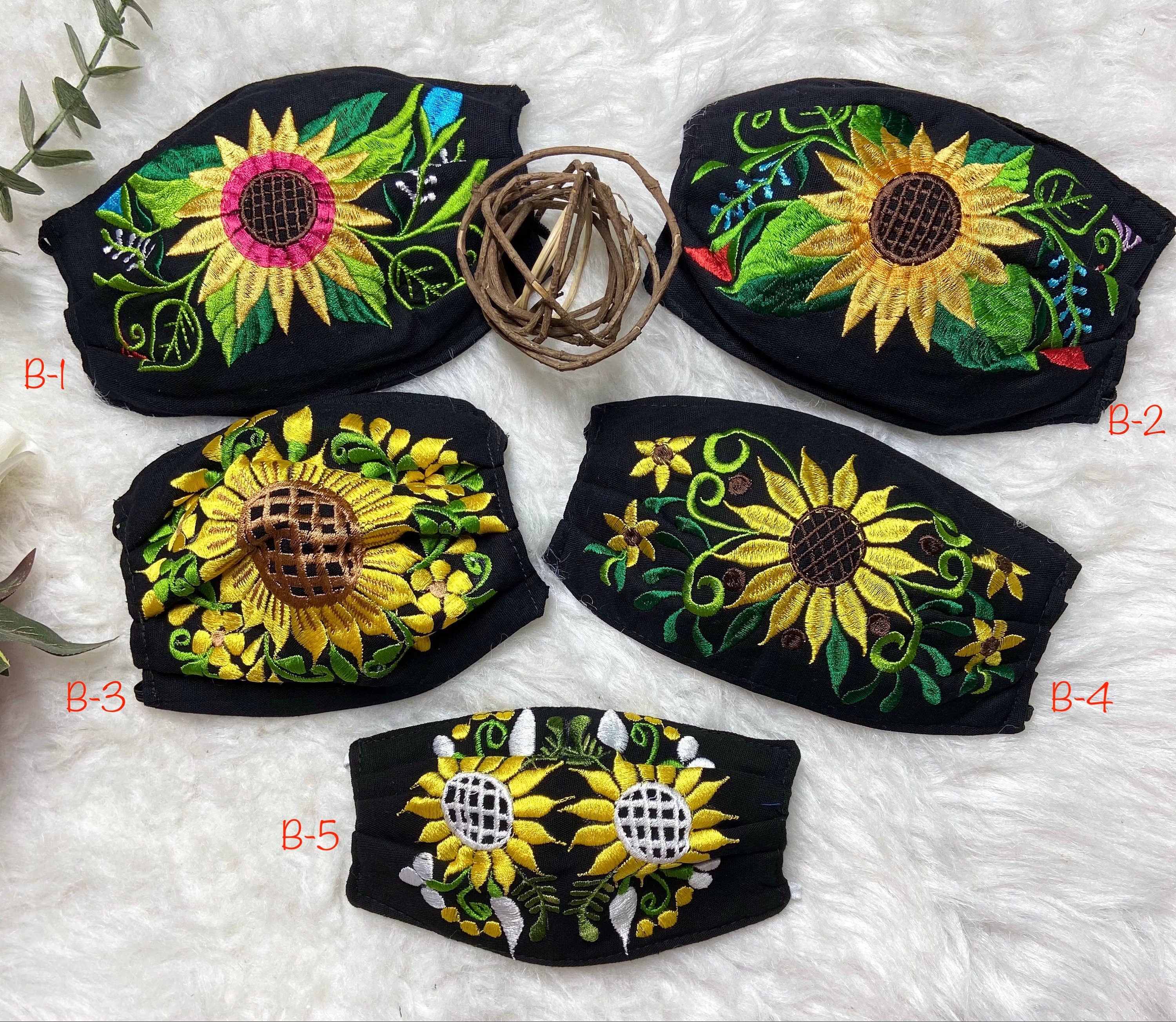 Image of Sunflower Embroidered Artisanal Mask - Handmade Sunflower Mask