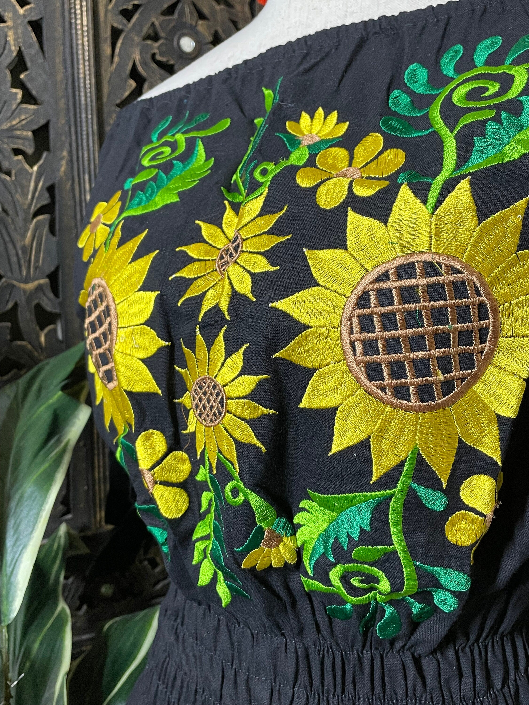 Embroidered Sunflower Artisanal Blouse - Handmade Mexican Blouse from Chiapas, Mexico