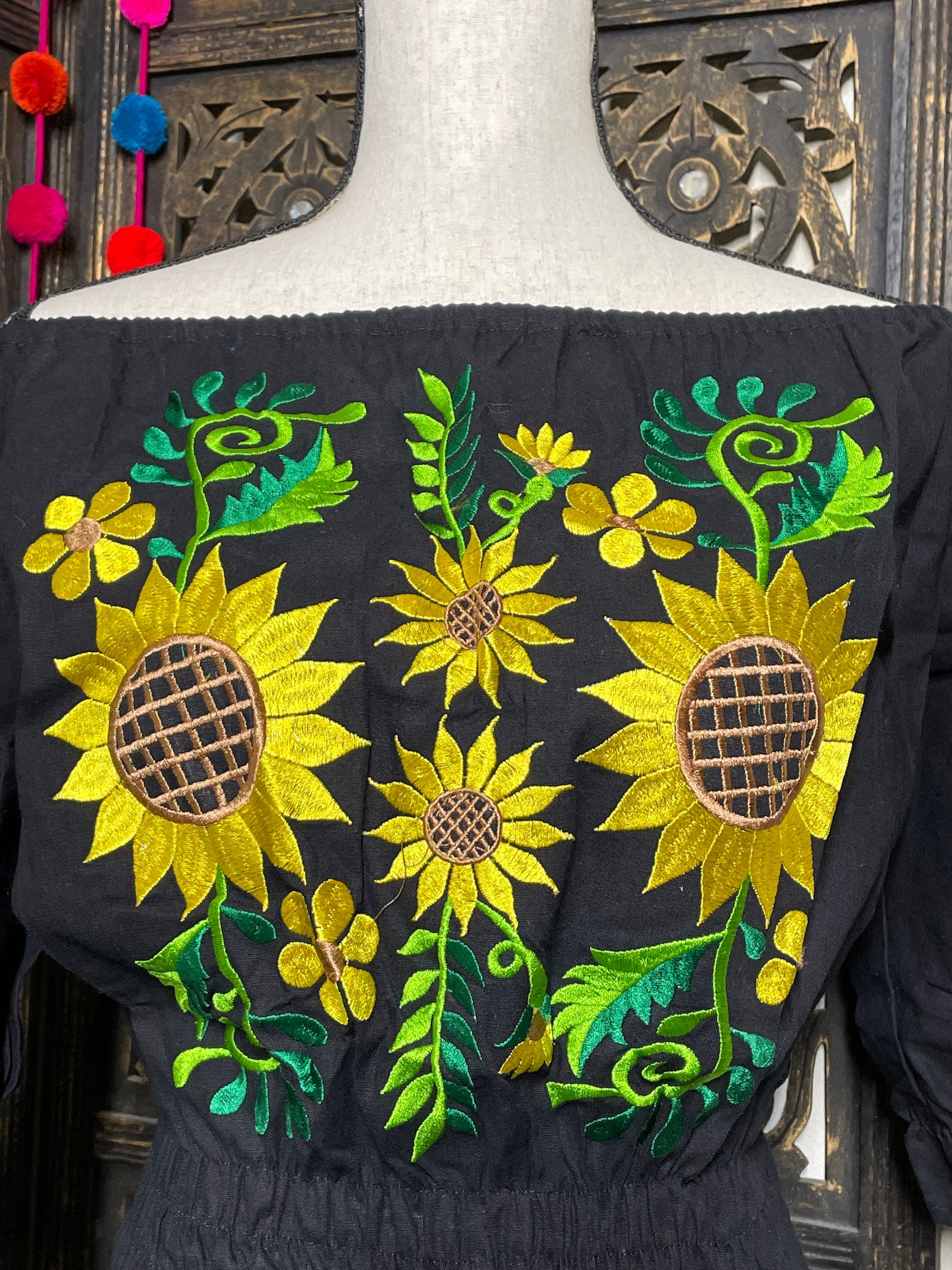 Embroidered Sunflower Artisanal Blouse - Handmade Mexican Blouse from Chiapas, Mexico