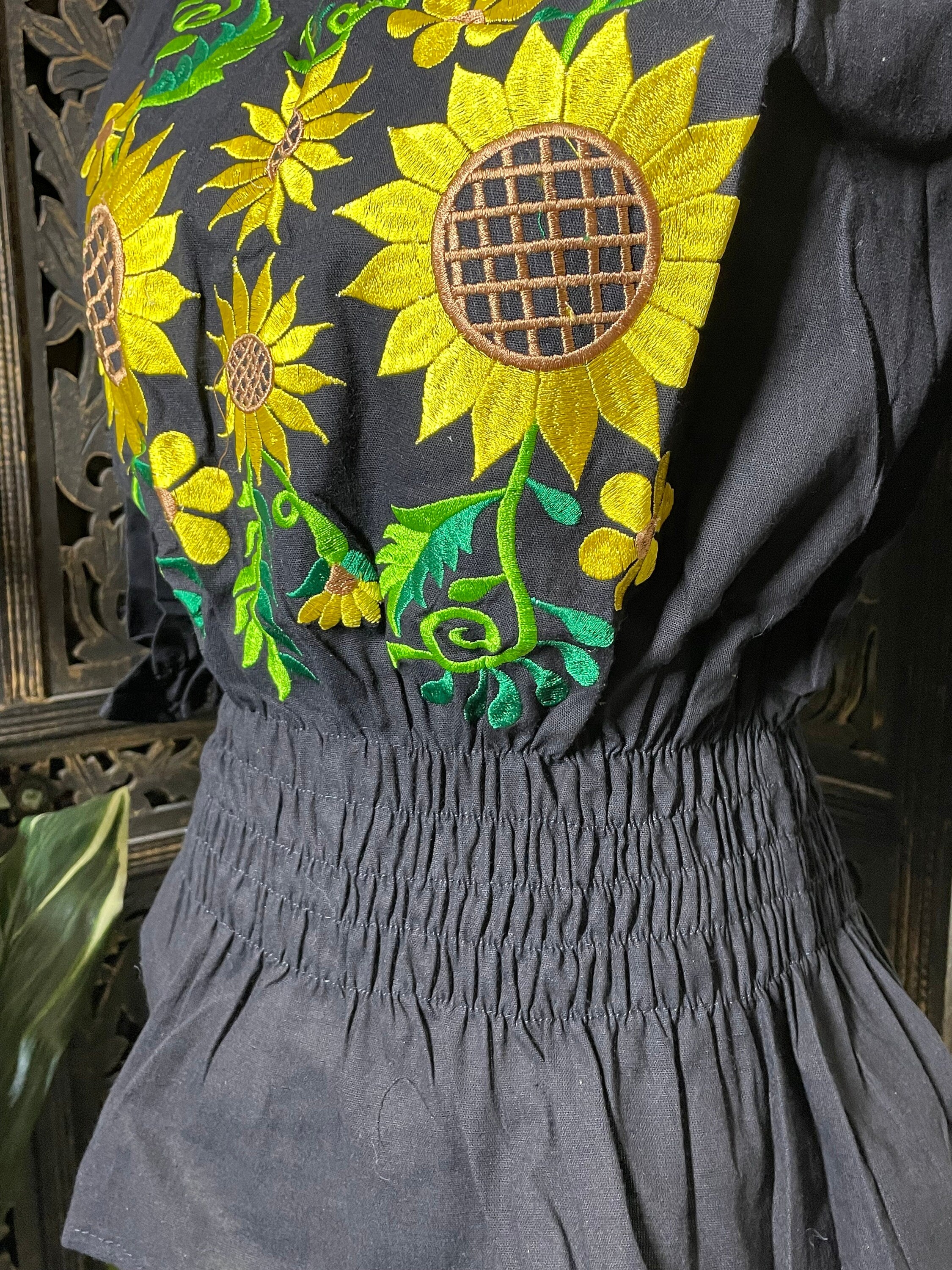 Embroidered Sunflower Artisanal Blouse - Handmade Mexican Blouse from Chiapas, Mexico