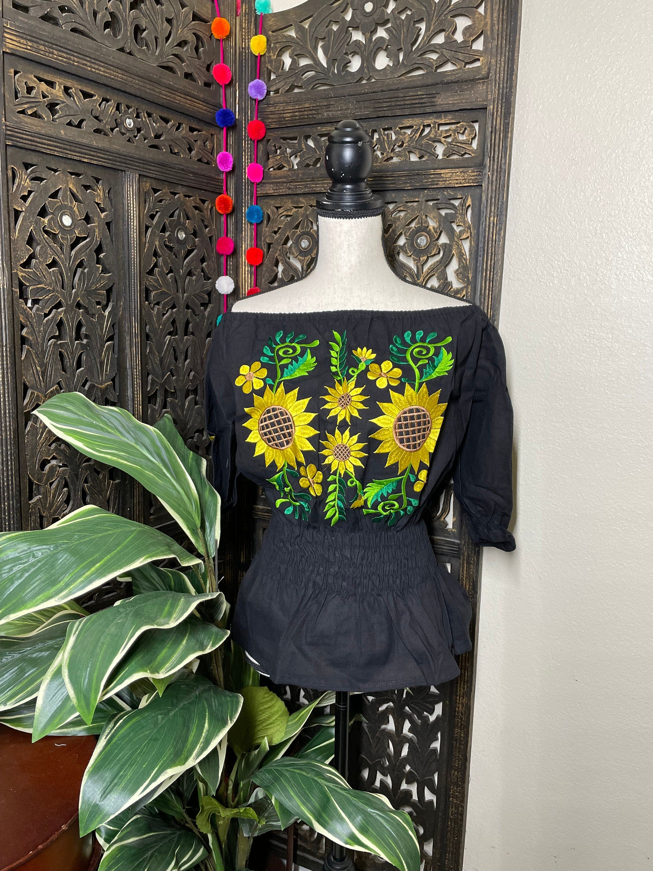 Image of Embroidered Sunflower Artisanal Blouse - Handmade Mexican Blouse from Chiapas, Mexico