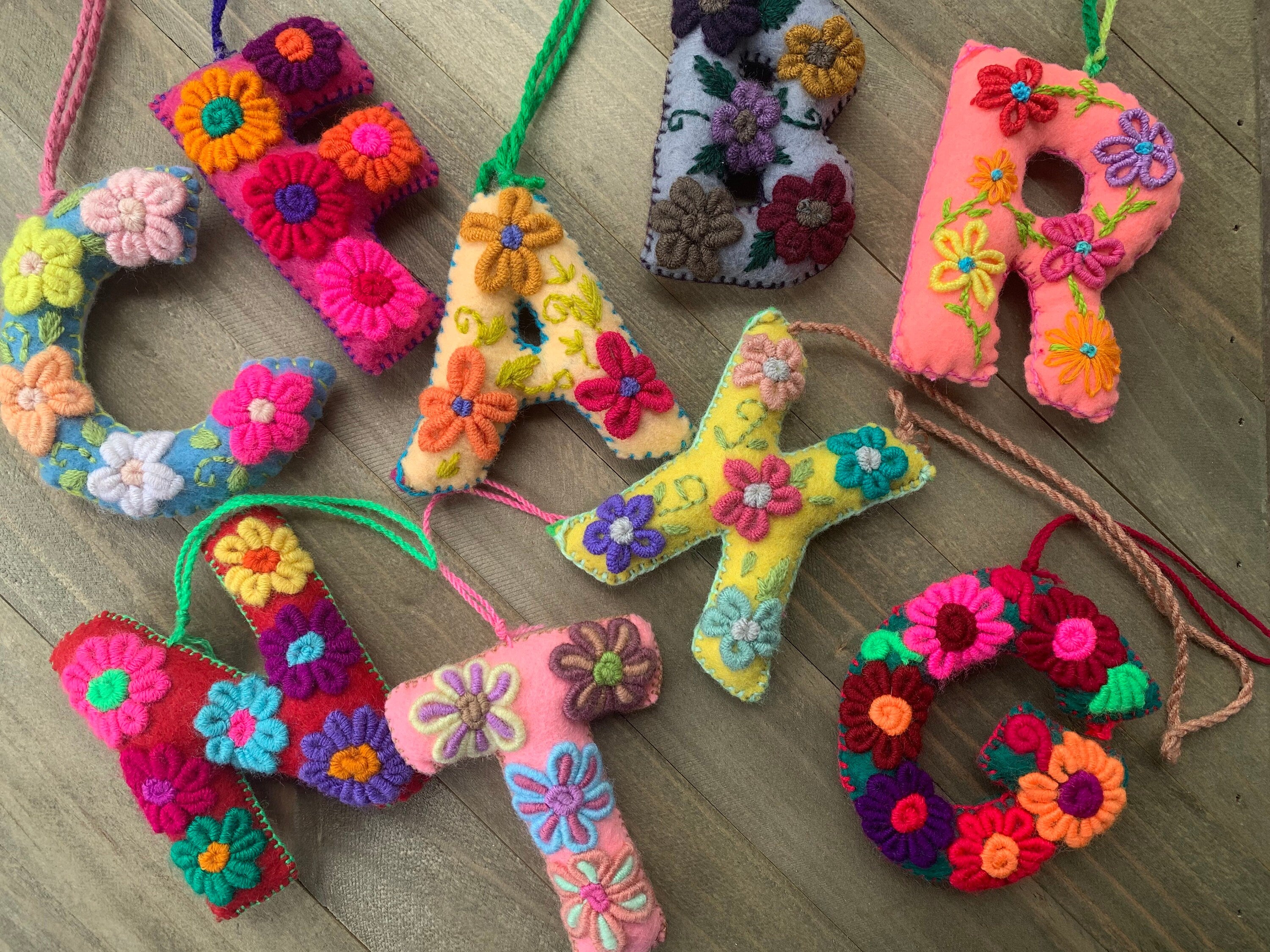 Embroidered Letter pompom - Artisanal Initial pompom