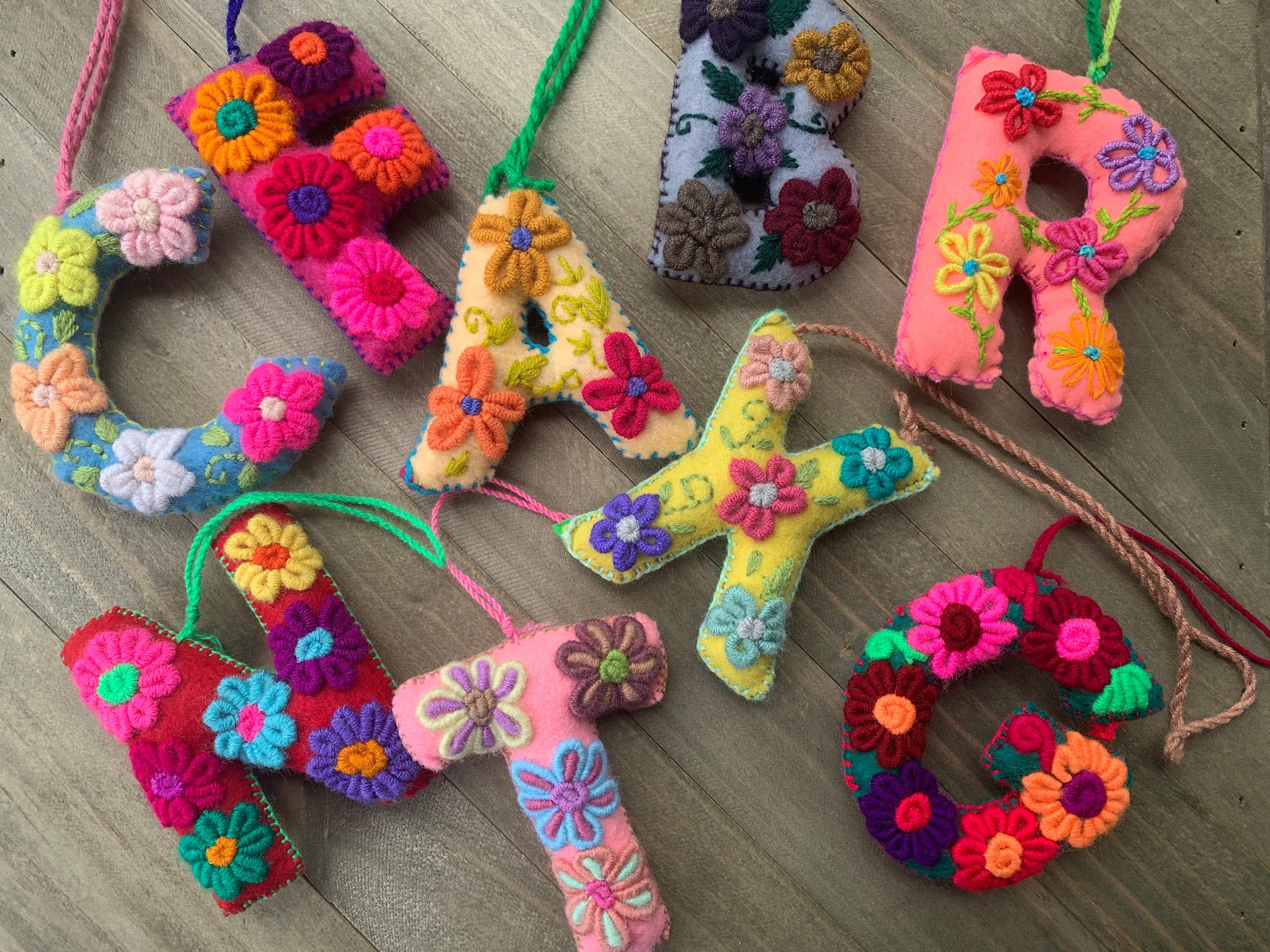 Embroidered Letter pompom - Artisanal Initial pompom