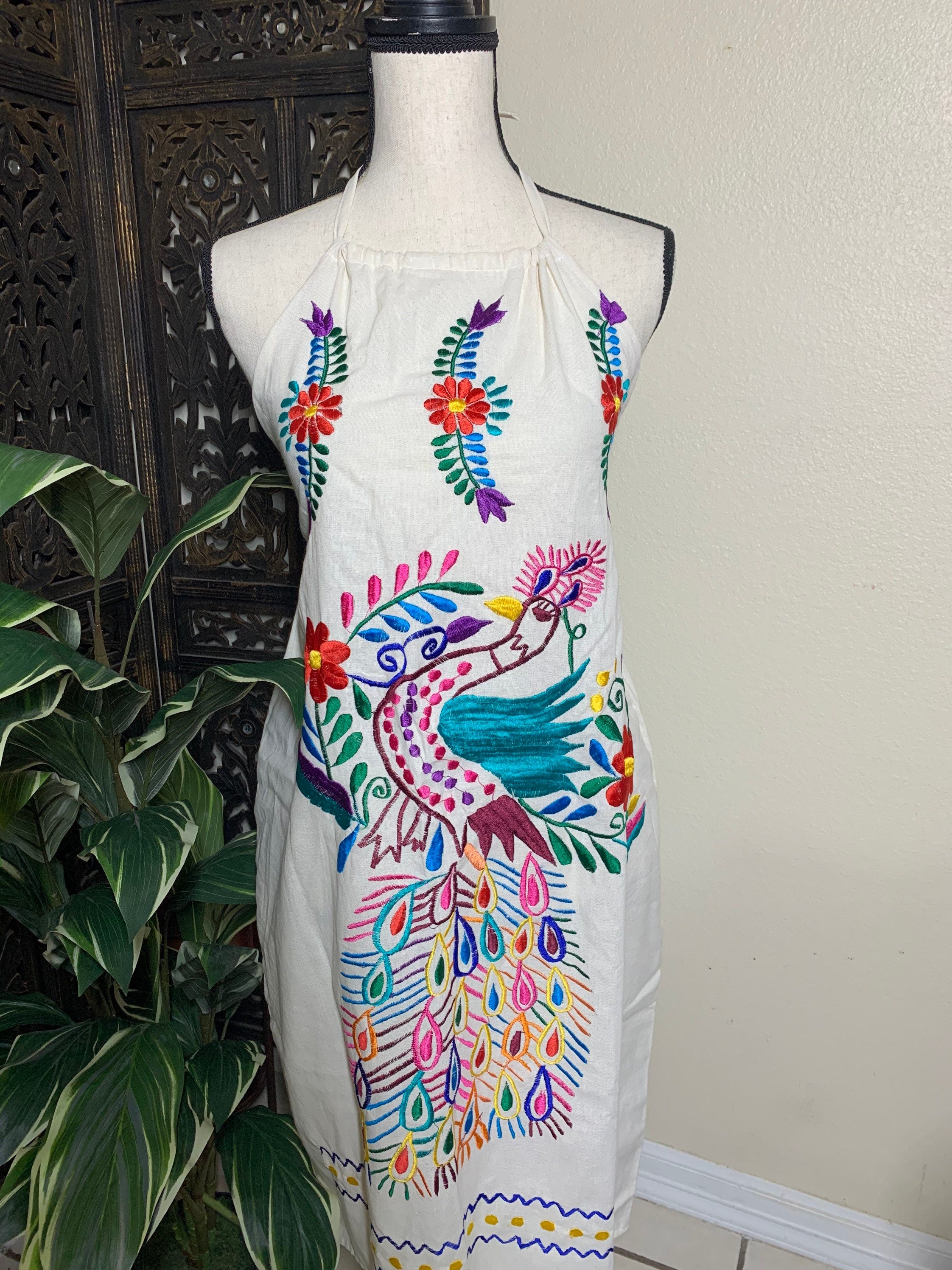 Image of Mexican Halter Dress- Embroidered Artisanal Halter Dress - Mexican Sun Dress Size Small
