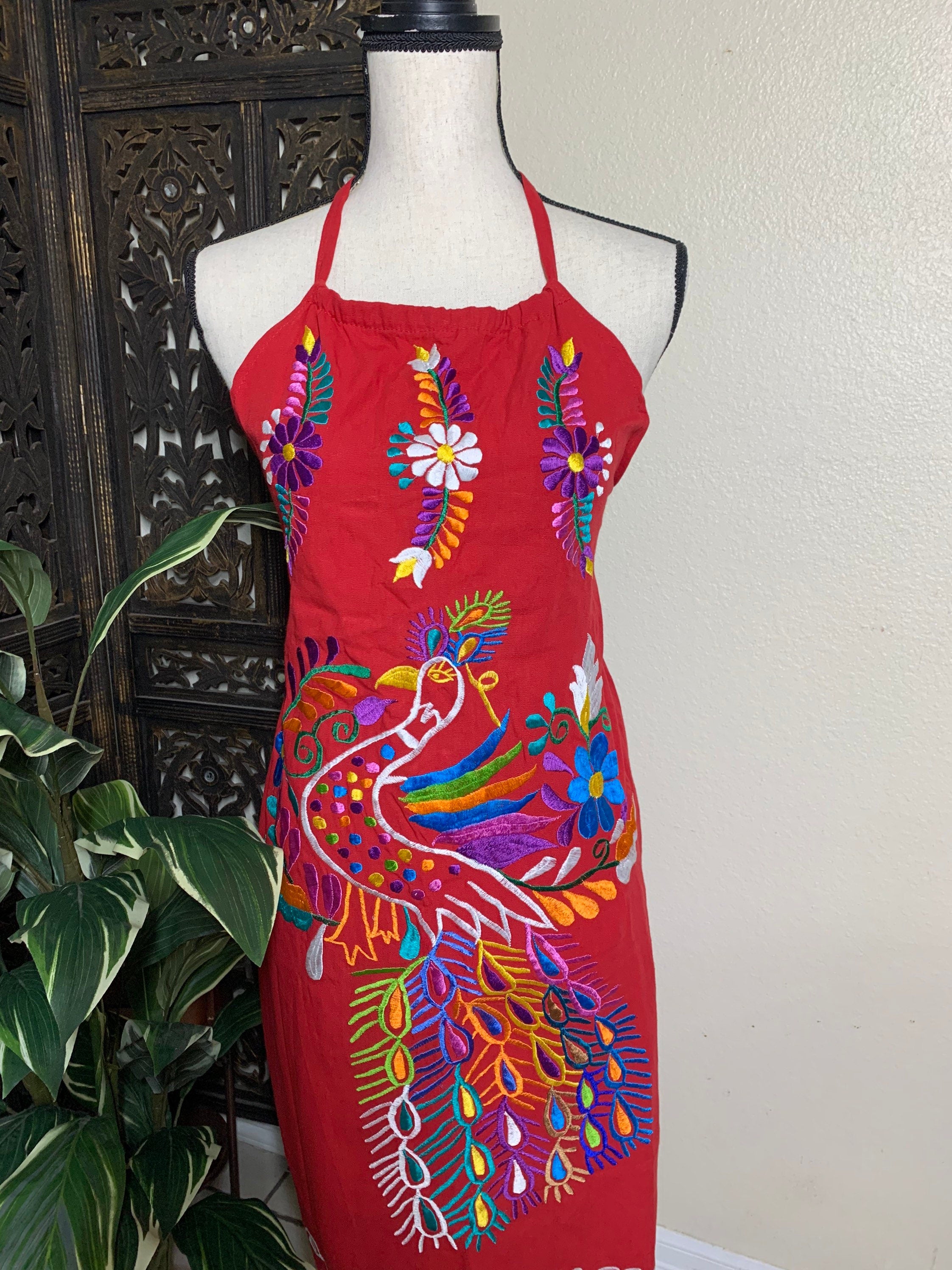 Image of Mexican Halter Dress- Embroidered Artisanal Halter Dress - Mexican Sun Dress Size Small
