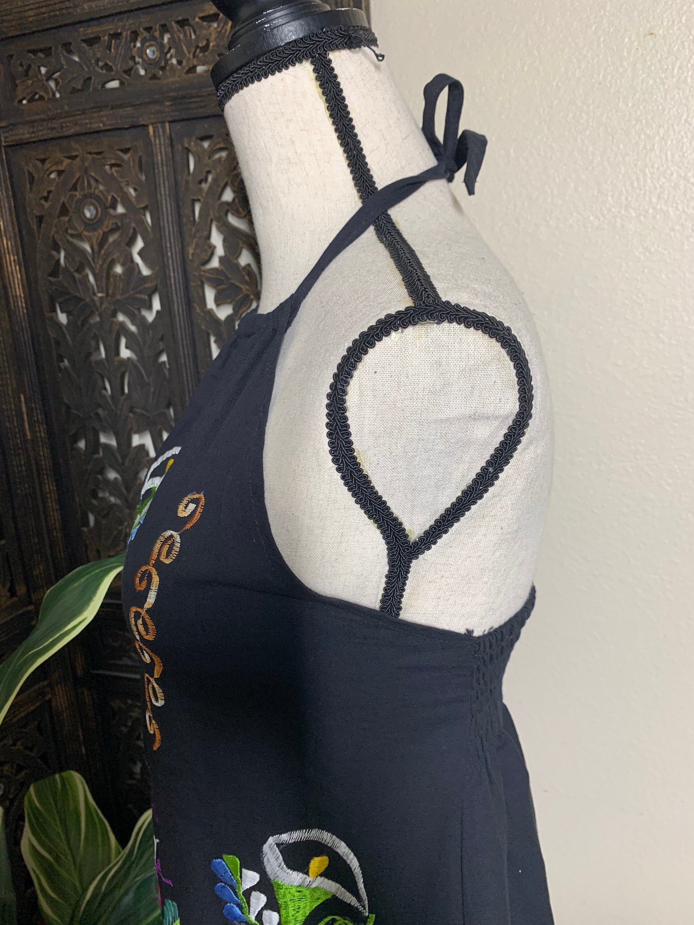 Image of Mexican Halter Dress- Embroidered Artisanal Halter Dress - Mexican Sun Dress Size Small