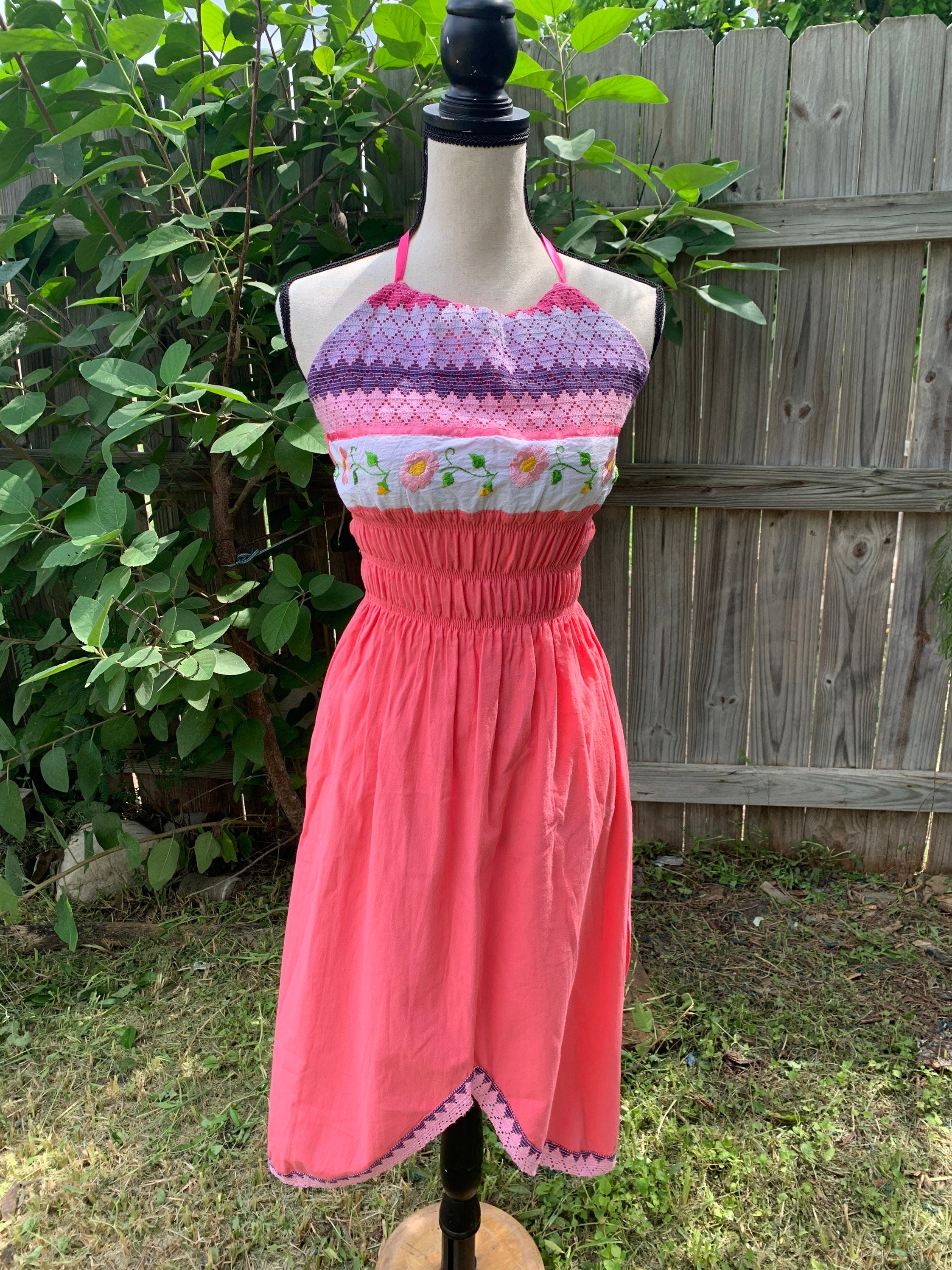 Cute Artisanal Halter Dress - Handmade Coral Dress