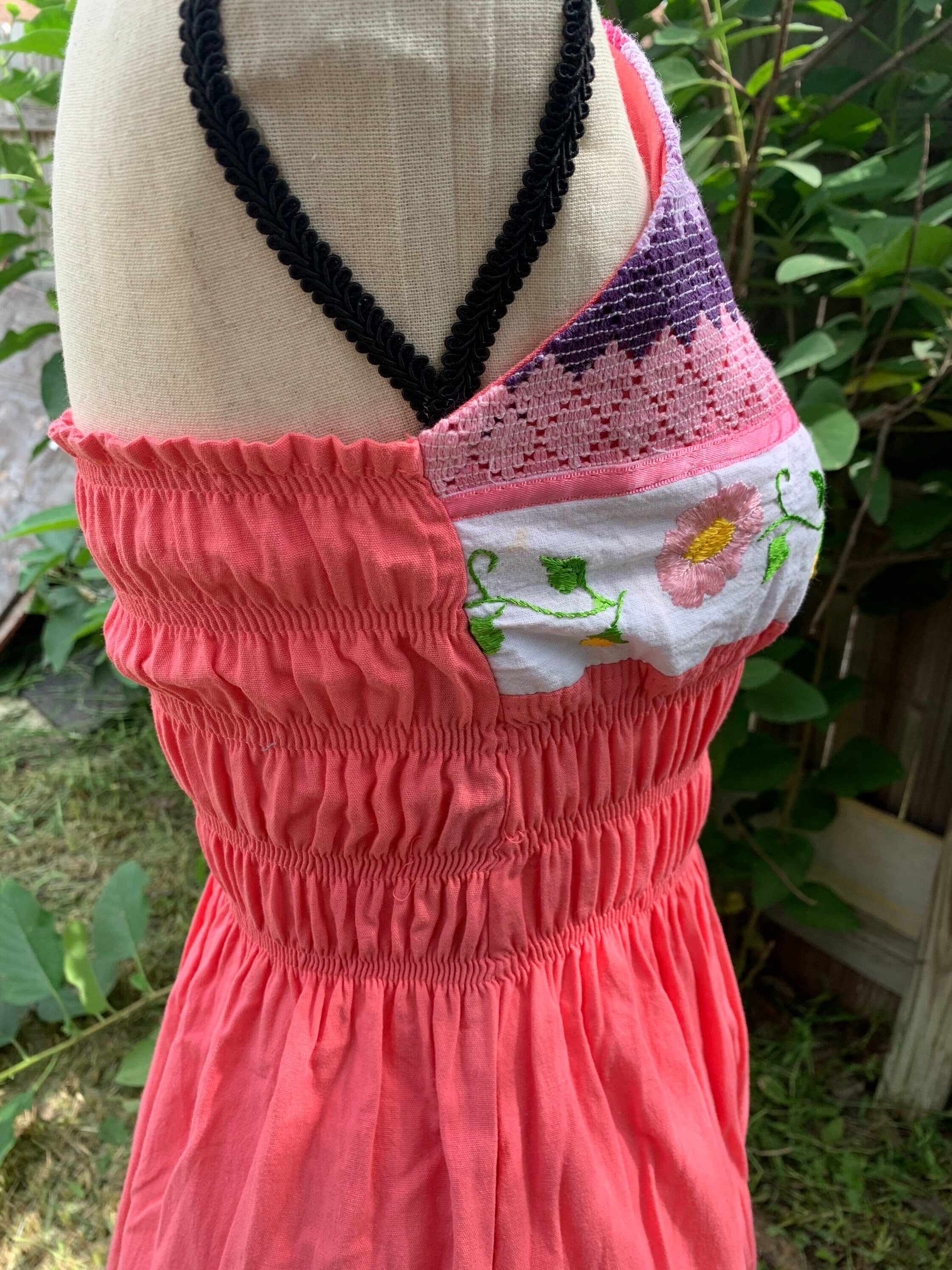 Cute Artisanal Halter Dress - Handmade Coral Dress