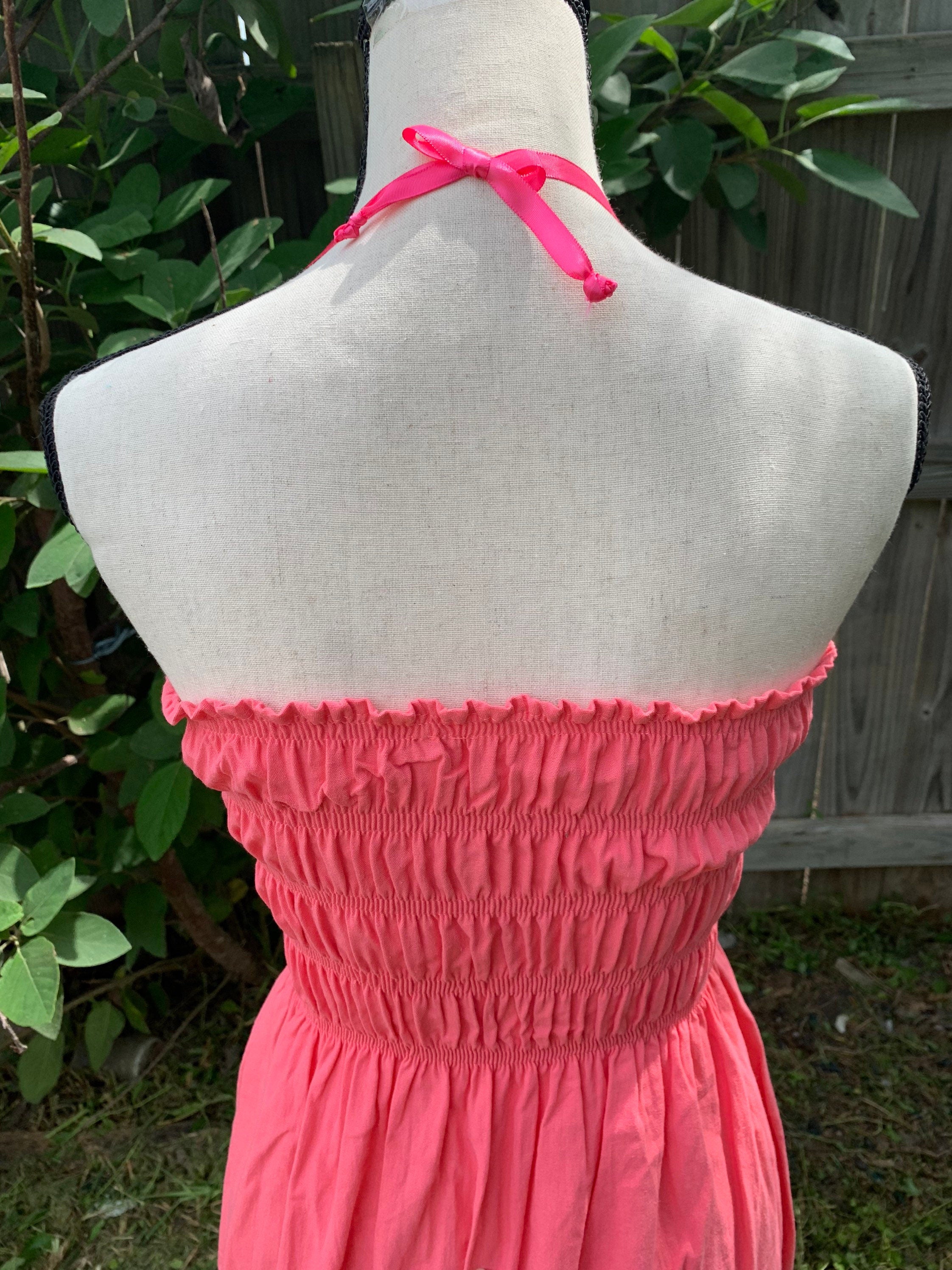Image of Cute Artisanal Halter Dress - Handmade Coral Dress