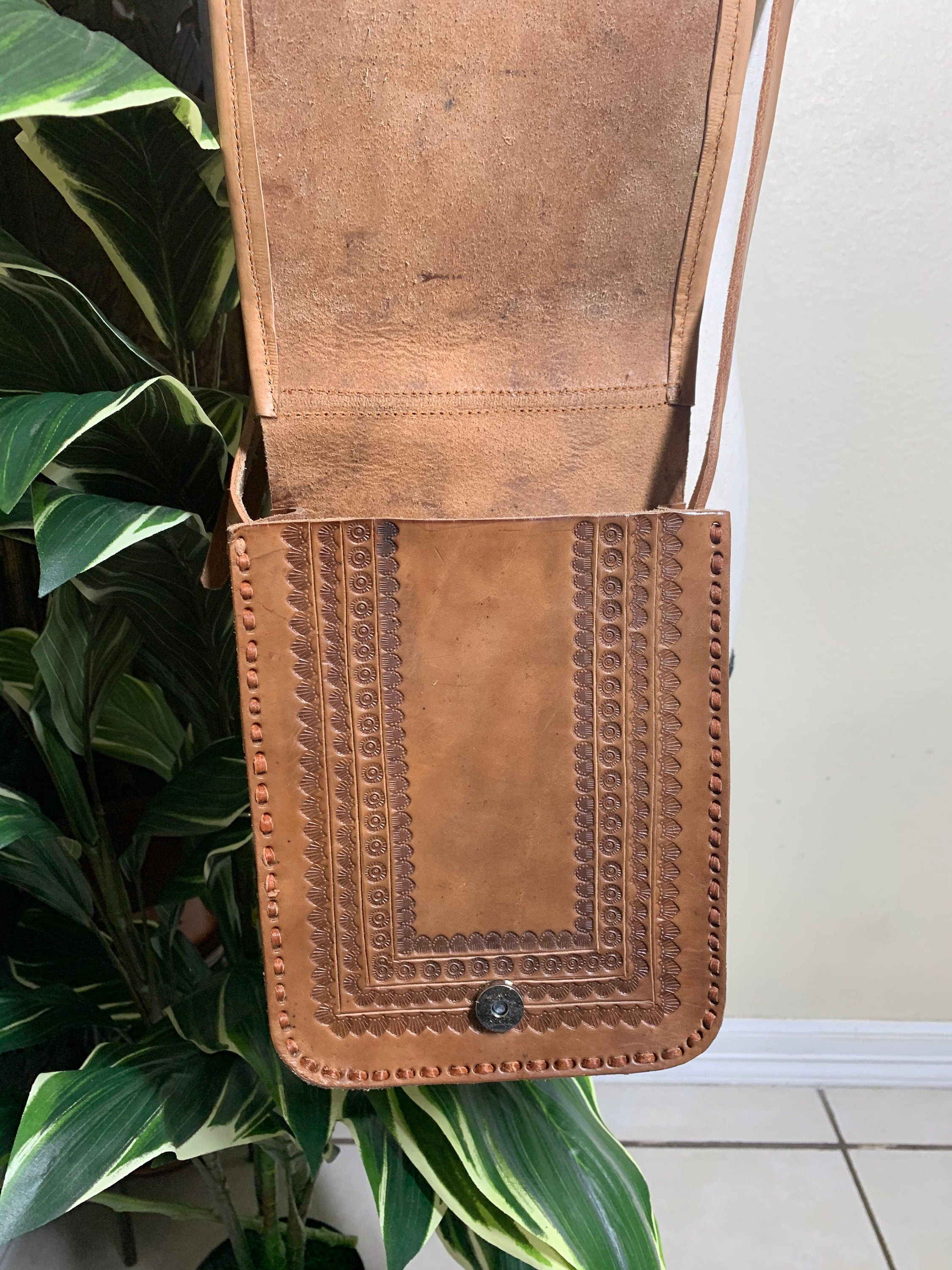 Image of Embroidered Genuine Leather Bag - Handmade Sunflower Side Bag