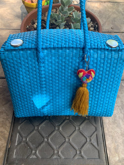 Image of Handwoven Recycled Sky Blue Shoulder Bag - Artisan Made Purse from Chiapas, Mexico