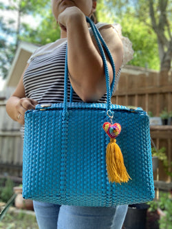 Image of Handwoven Recycled Sky Blue Shoulder Bag - Artisan Made Purse from Chiapas, Mexico