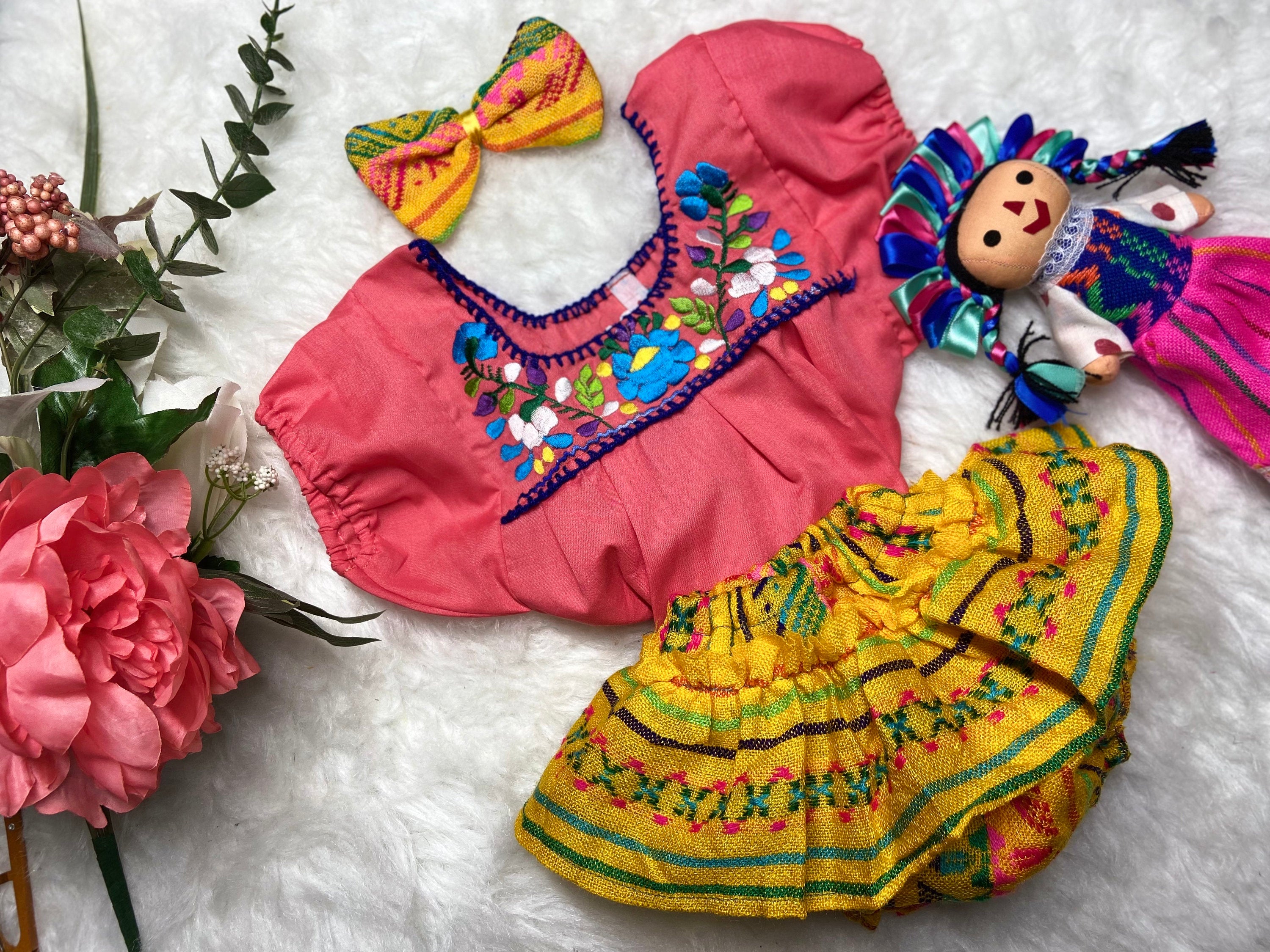 Image of 0-3 Months Baby Sarape Bloomers, 3 piece Outfit w/Hairbow, blouse is included