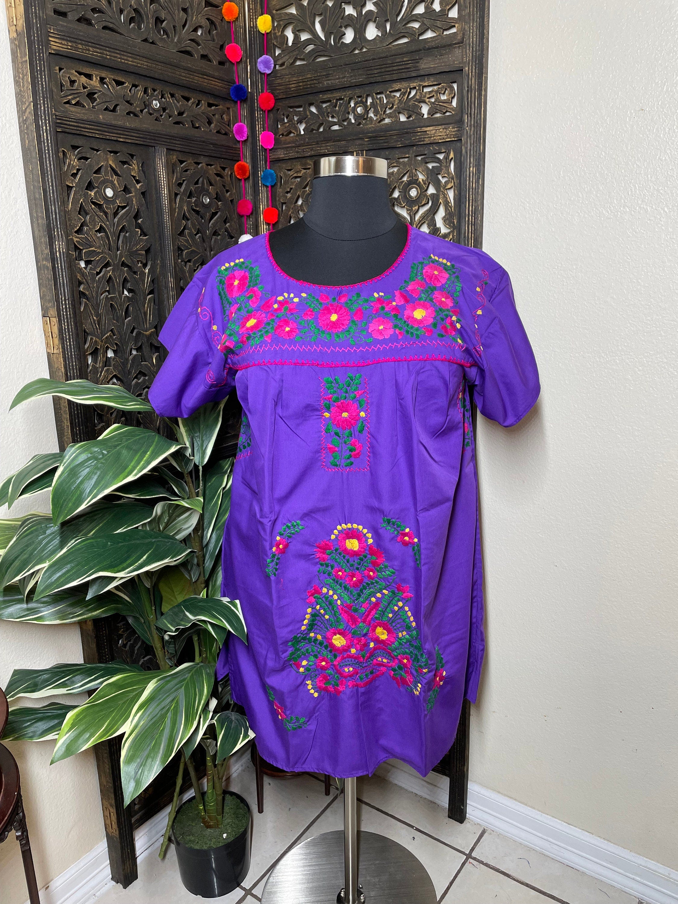 Beautiful Traditional Mexican Hand Embroidered Dress - Artisanal Dress from Puebla, Mexico - Medium