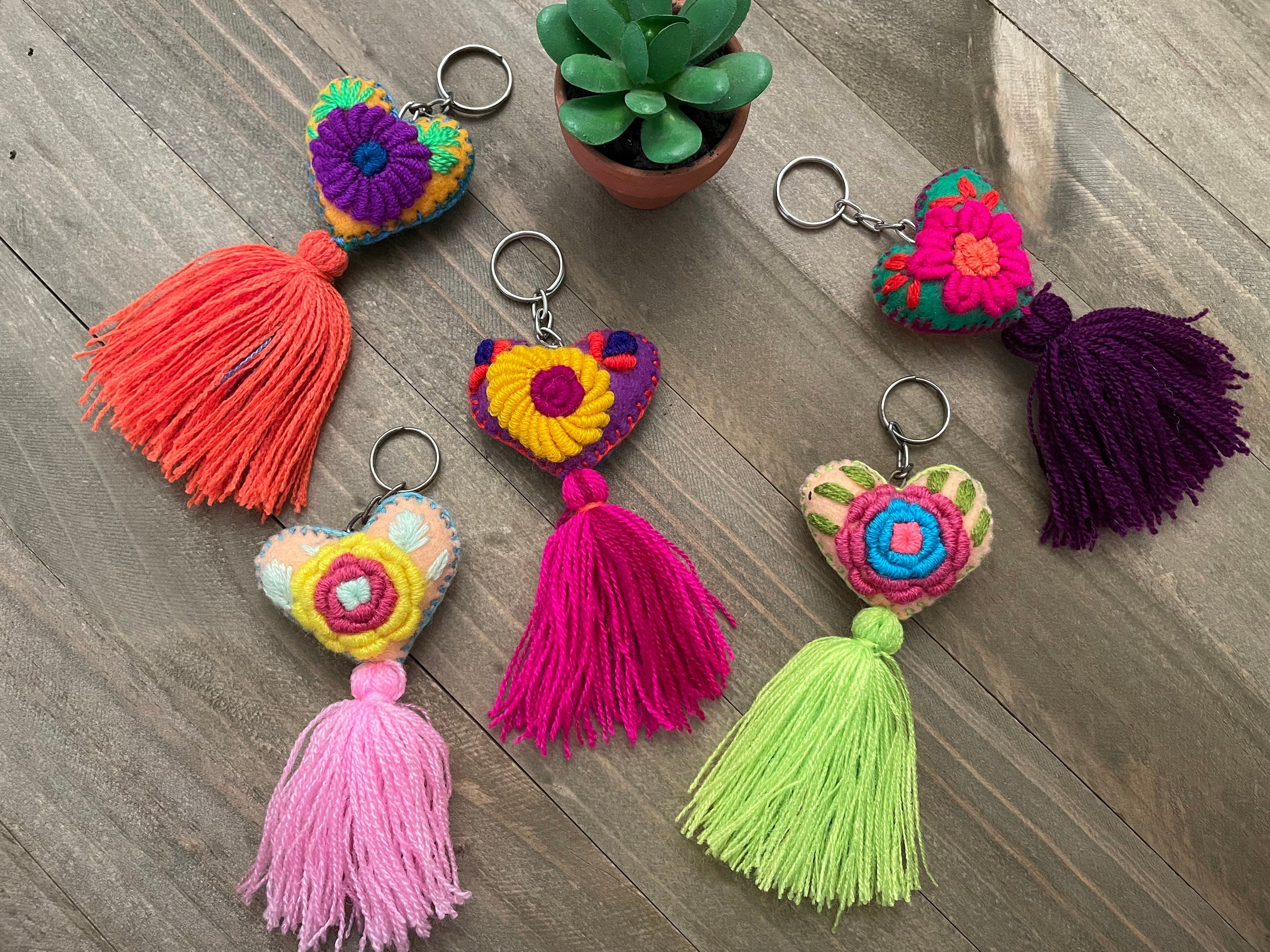 Image of Handmade Heart Tassel Keychain - Artisanal Keychain - Handmade Charm