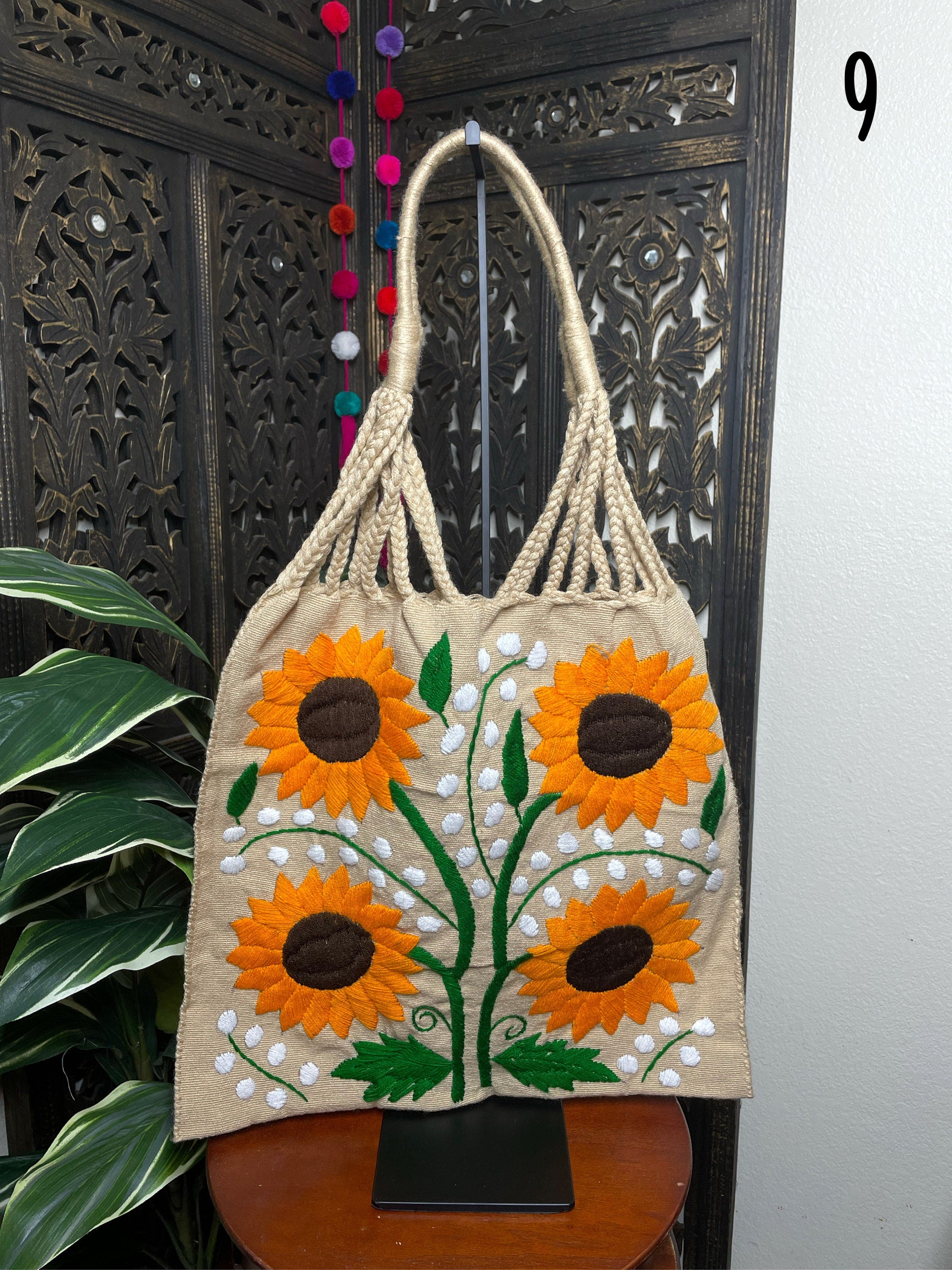Image of Artisanal Handwoven Mexican Floral Tote Bag, Eco-friendly, Groceries Bag, Boho look & Books Bag