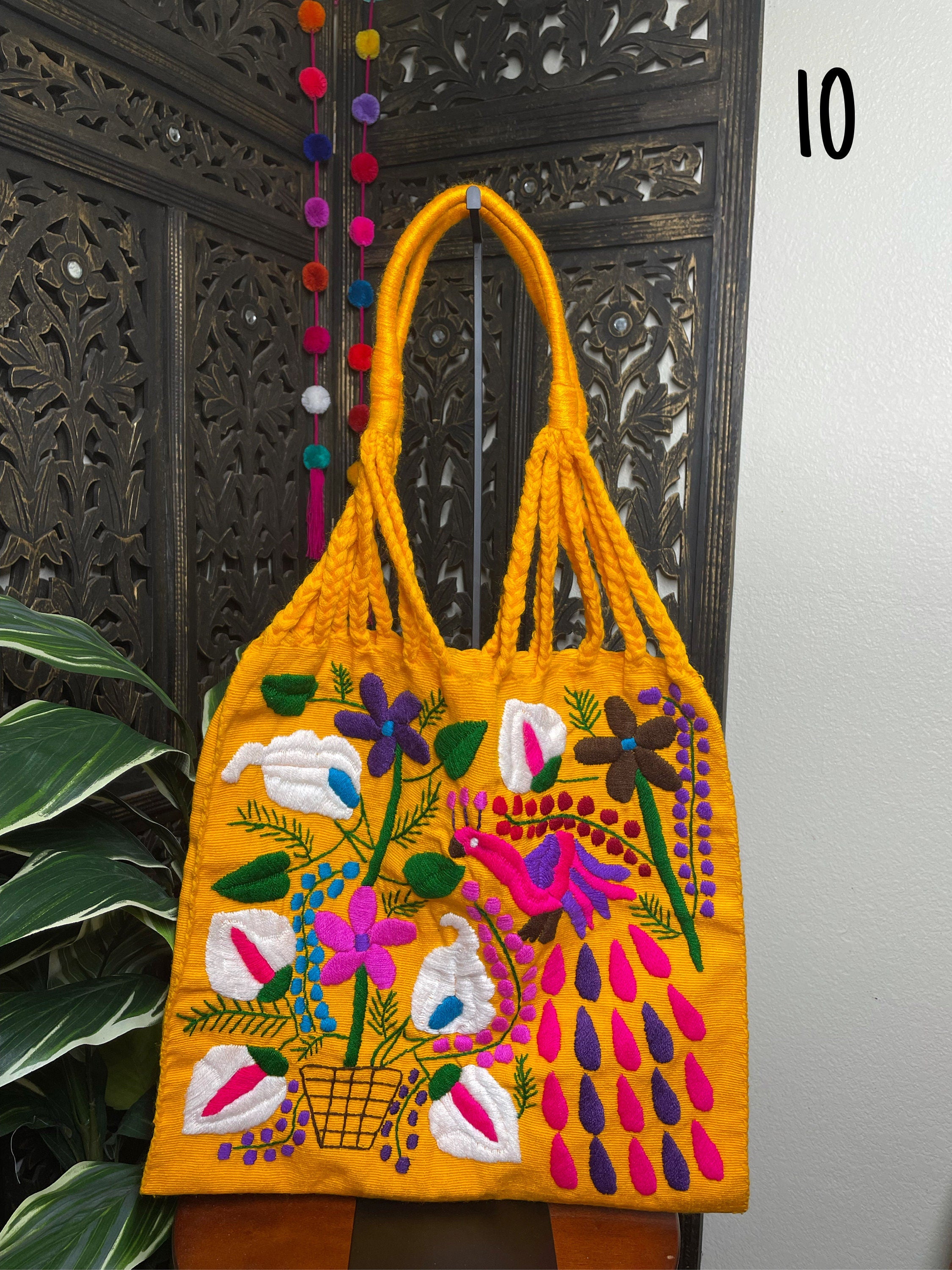 Image of Artisanal Handwoven Mexican Floral Tote Bag, Eco-friendly, Groceries Bag, Boho look & Books Bag