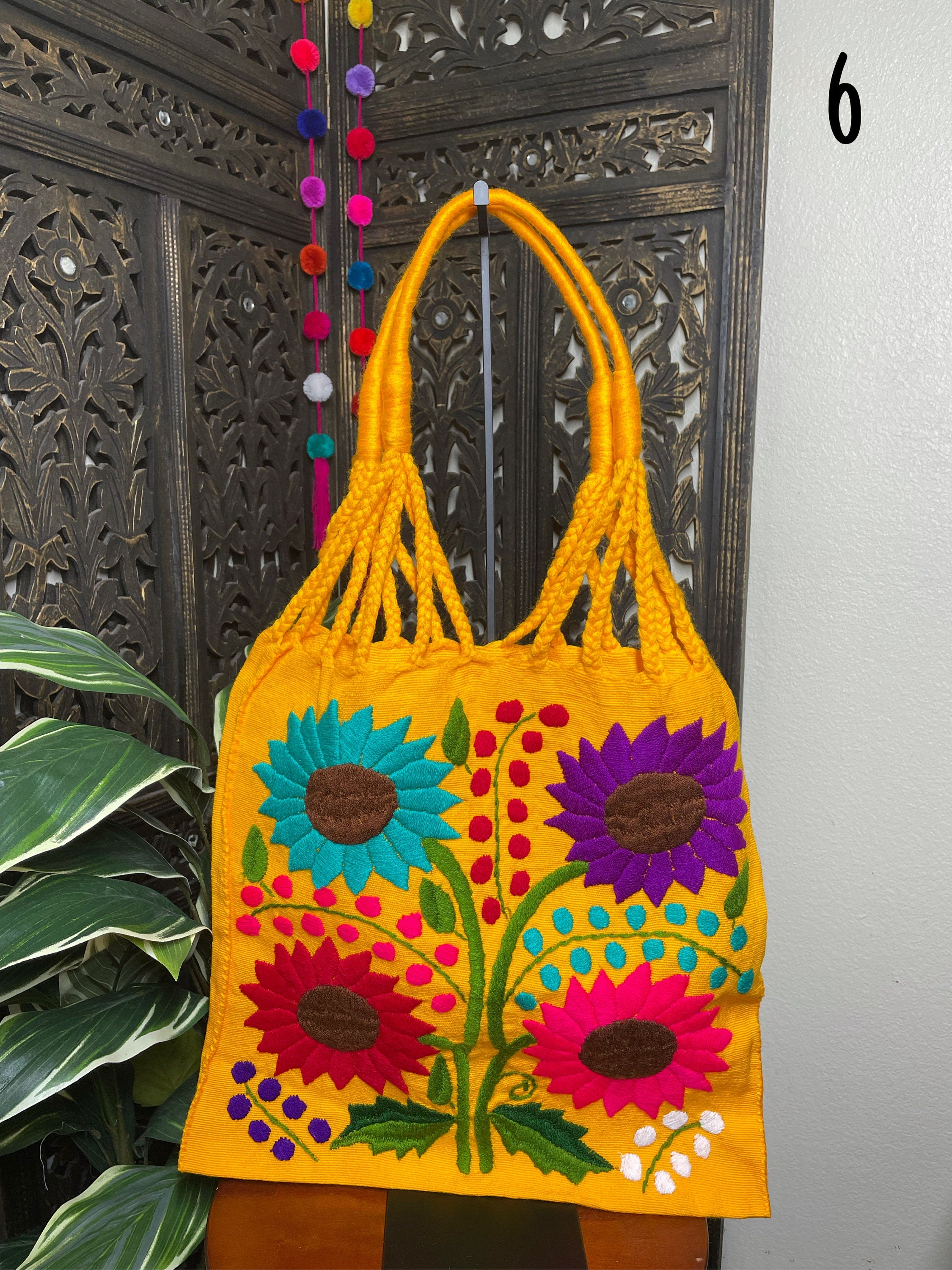 Image of Artisanal Handwoven Mexican Floral Tote Bag, Eco-friendly, Groceries Bag, Boho look & Books Bag