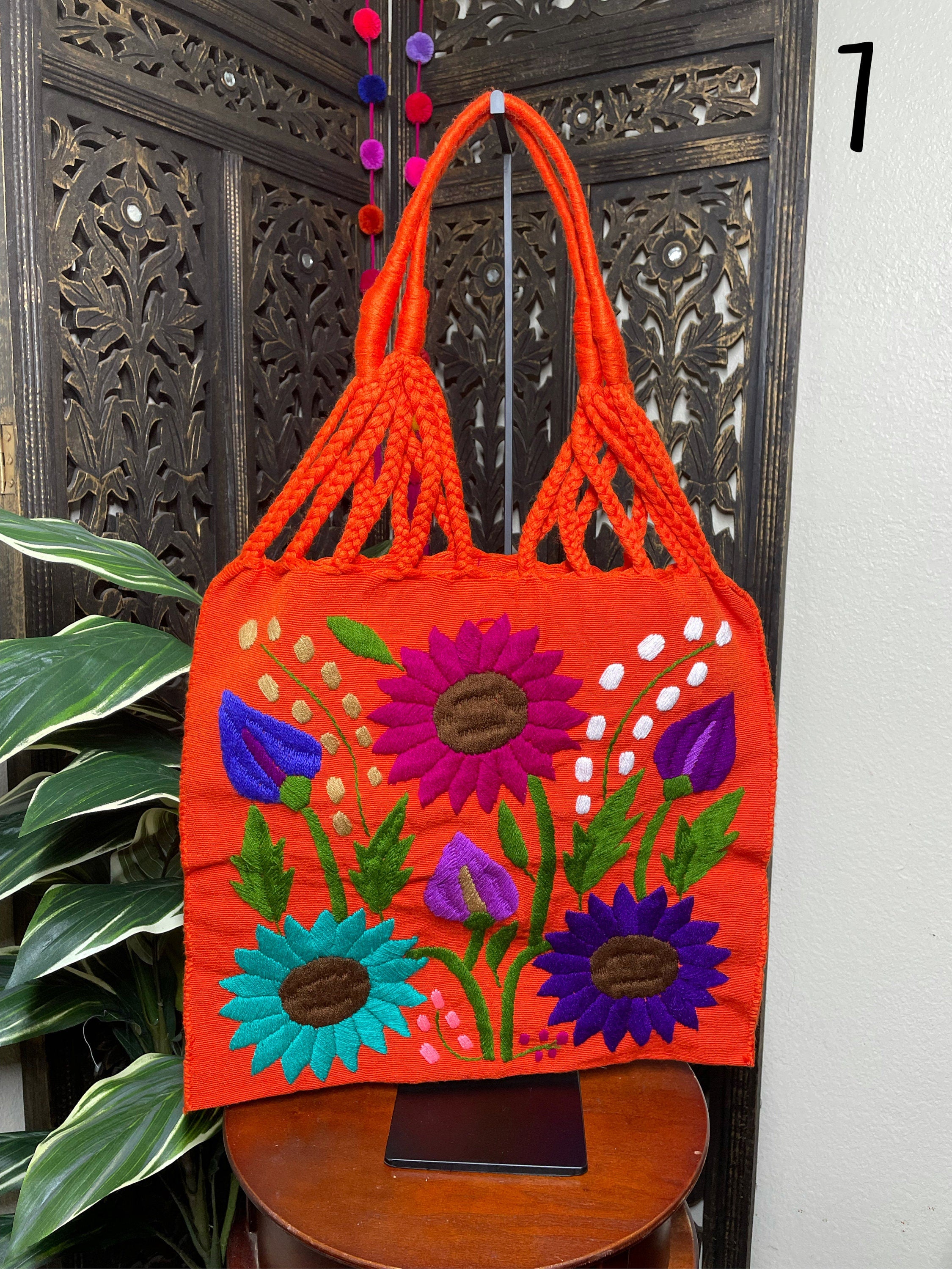 Image of Artisanal Handwoven Mexican Floral Tote Bag, Eco-friendly, Groceries Bag, Boho look & Books Bag