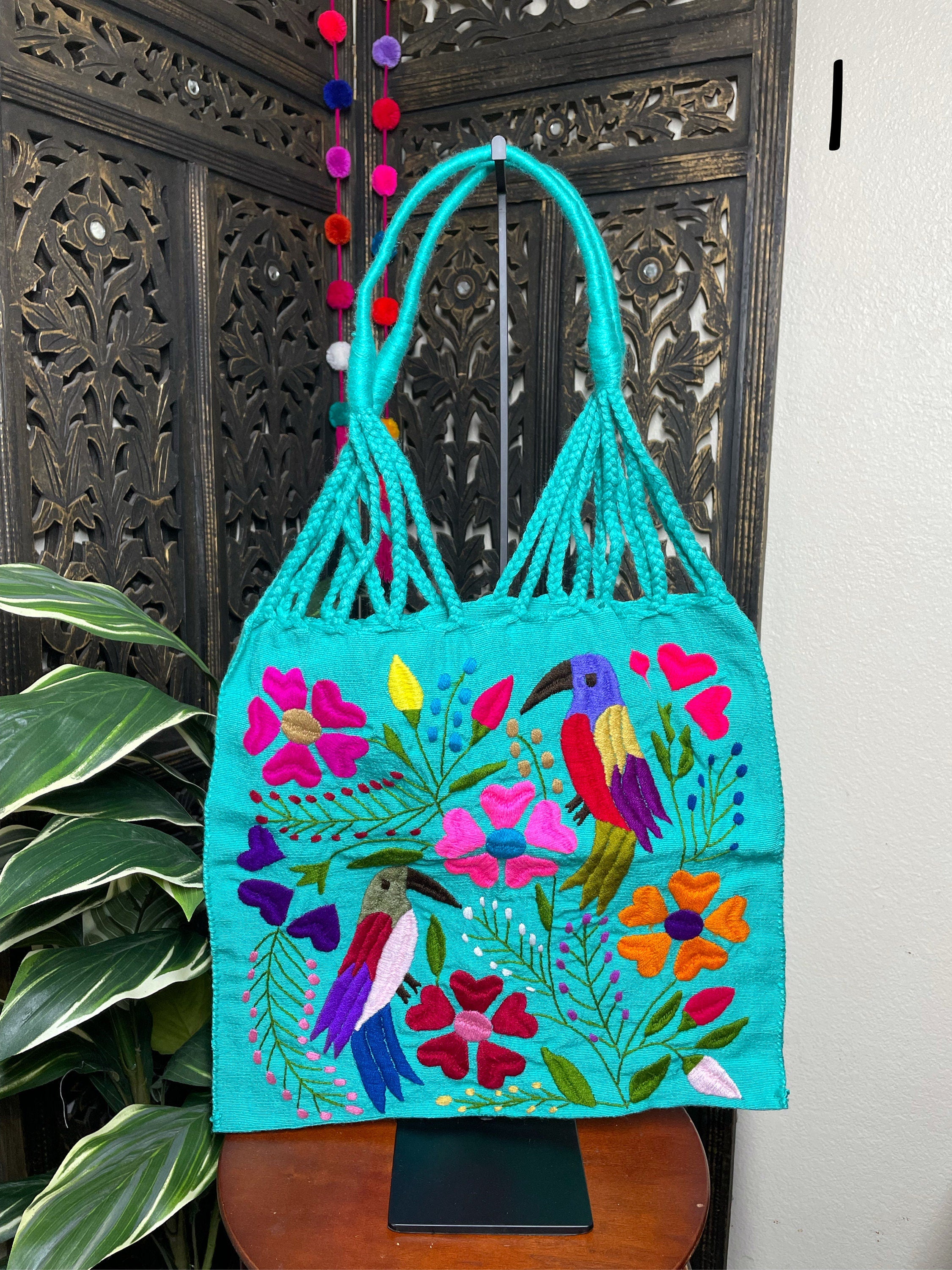 Artisanal Handwoven Mexican Floral Tote Bag, Eco-friendly, Groceries Bag, Boho look & Books Bag