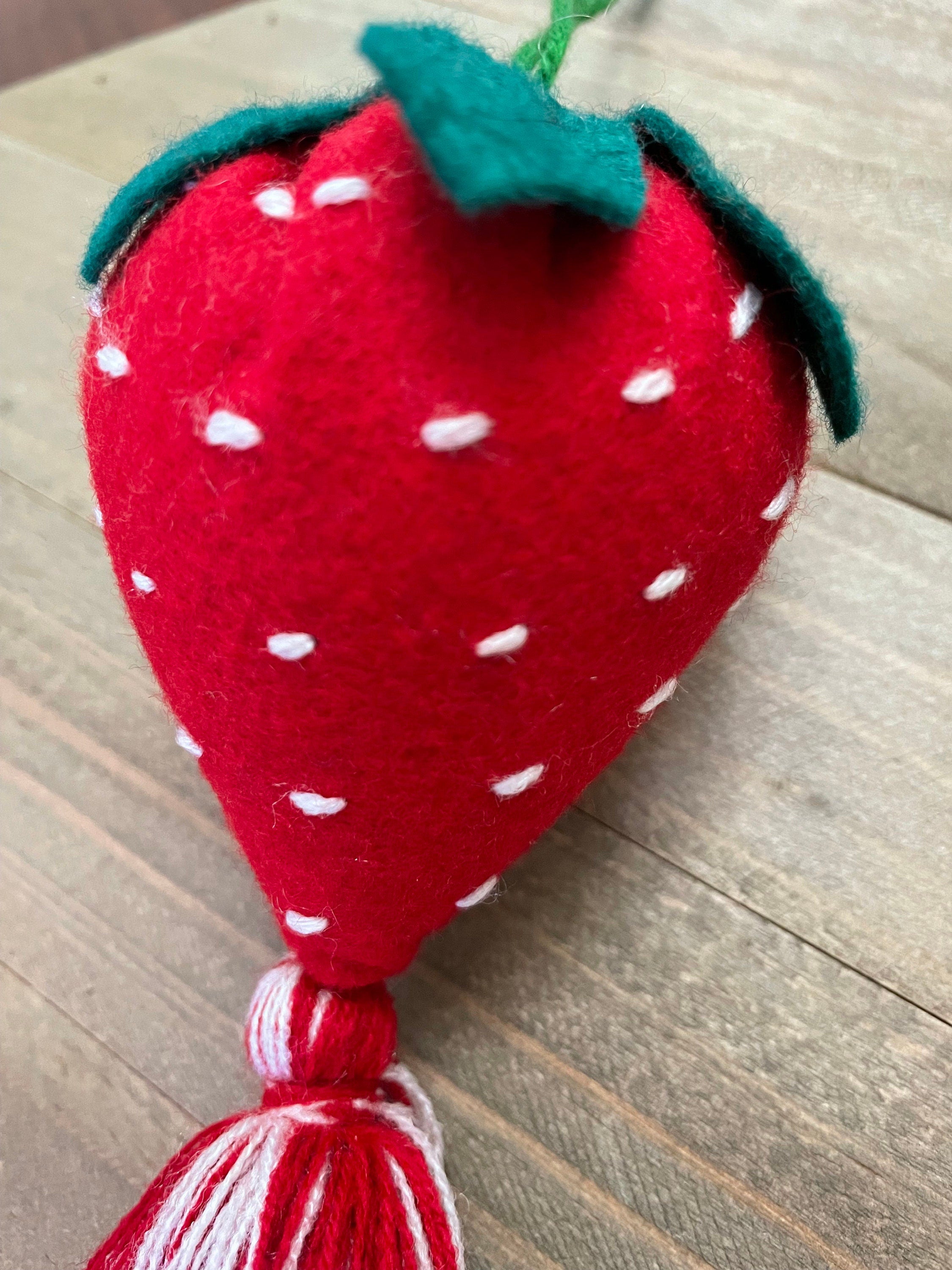 Image of Strawberry Handmade Tassel PomPom - Artisan Made PomPom - Strawberry Decor