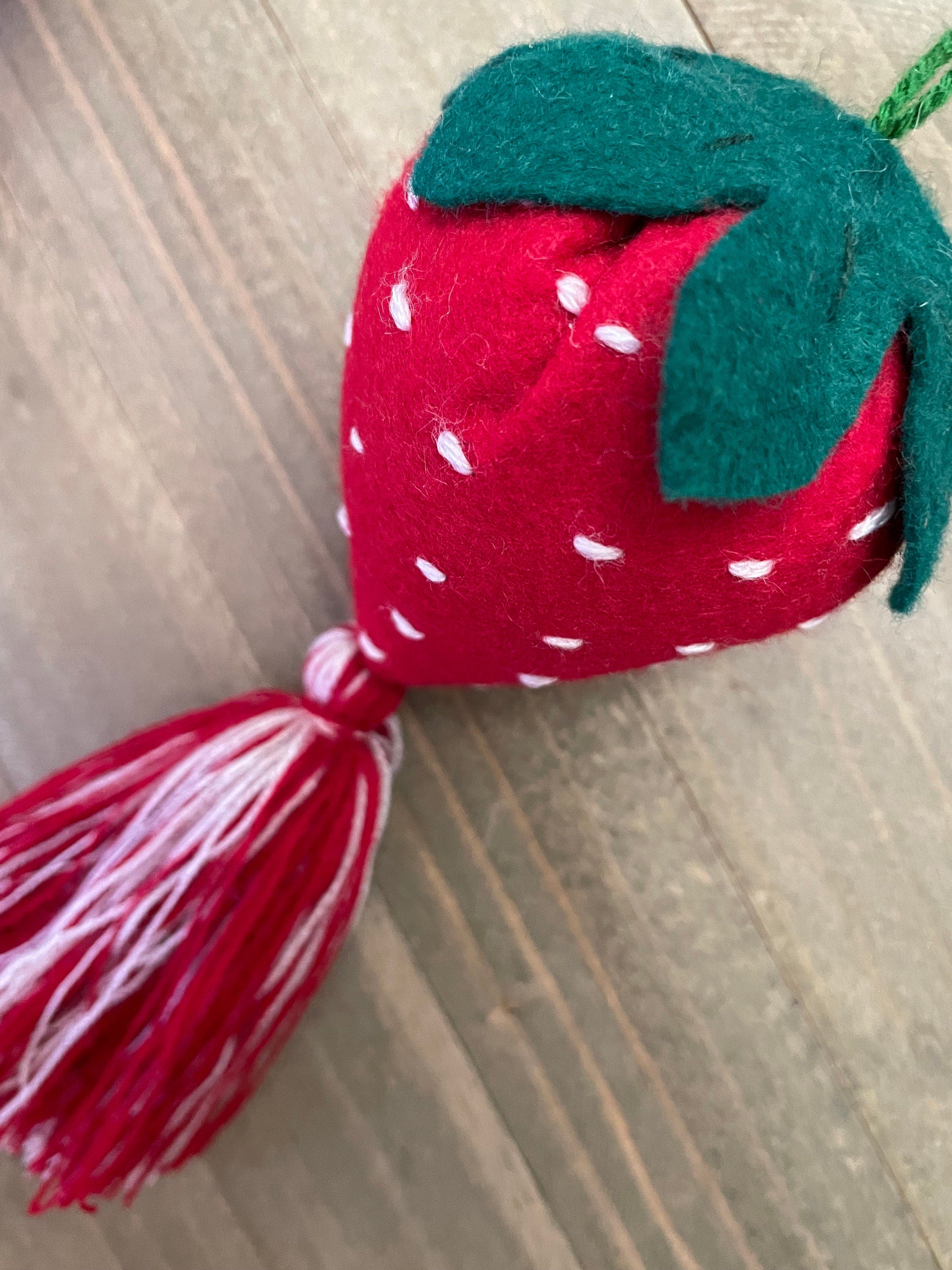 Strawberry Handmade Tassel PomPom - Artisan Made PomPom - Strawberry Decor