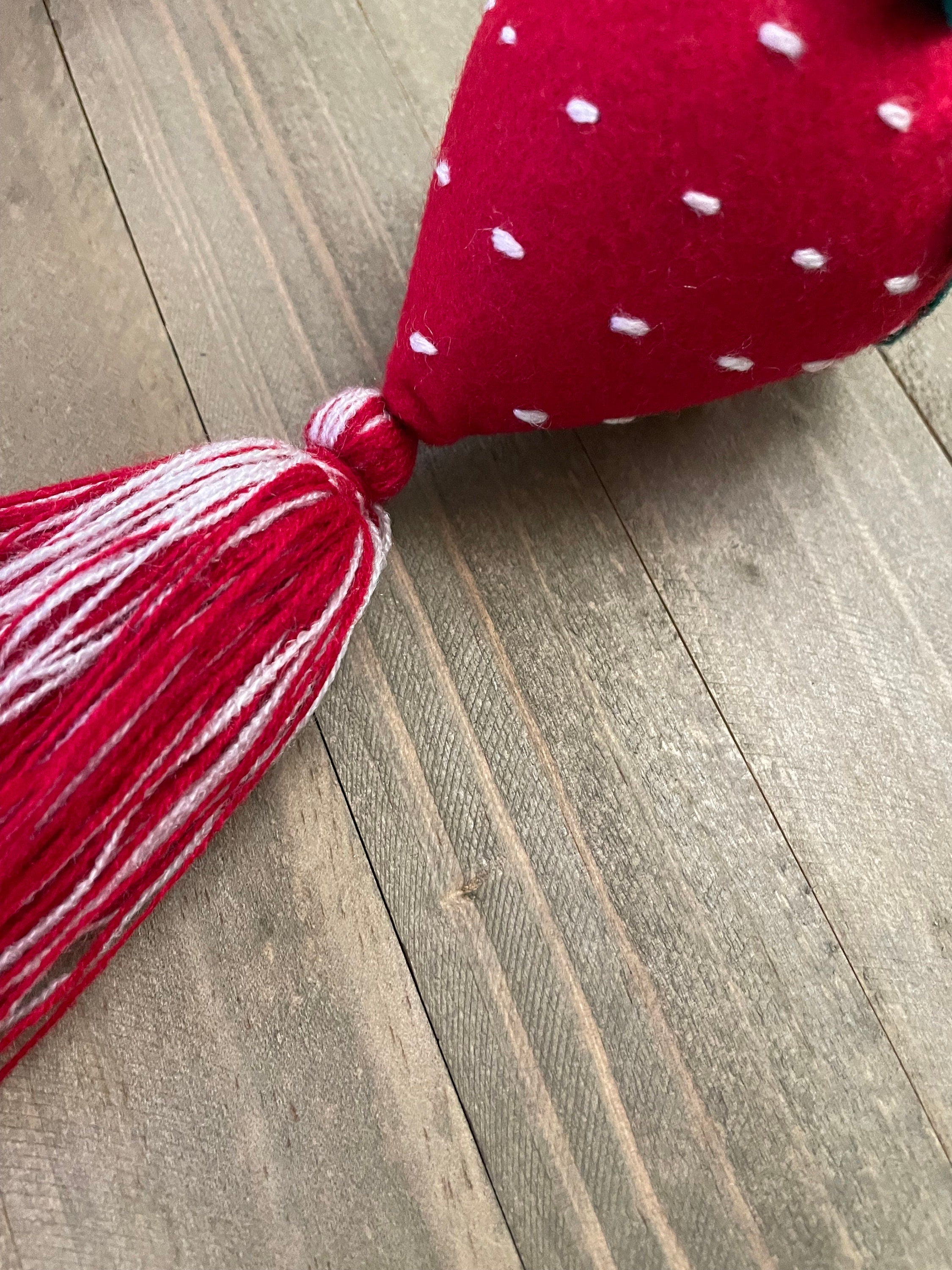 Image of Strawberry Handmade Tassel PomPom - Artisan Made PomPom - Strawberry Decor