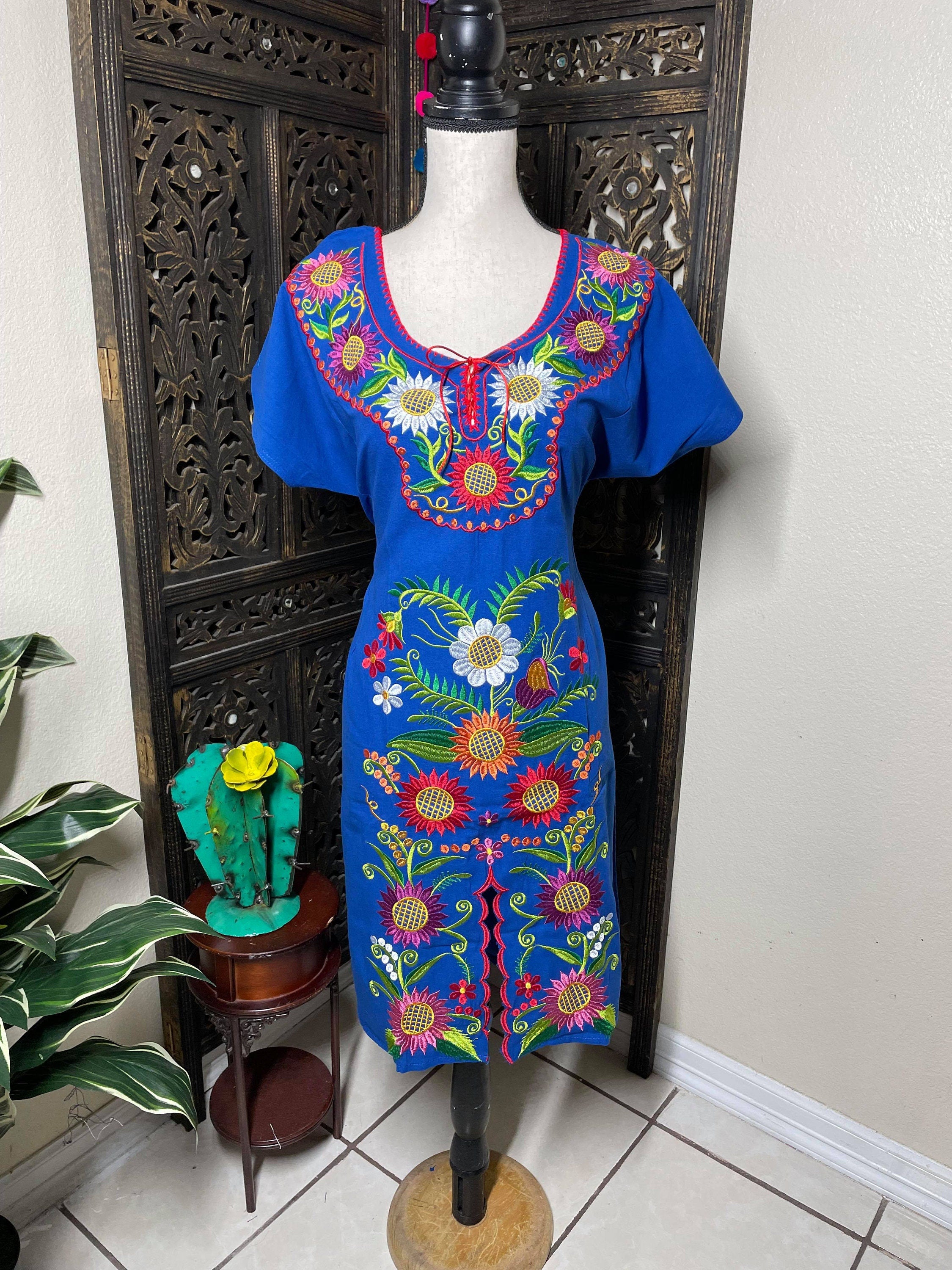 Floral Embroidered Artisanal Dress - Handmade Embroidered Dress from Chiapas, Mexico