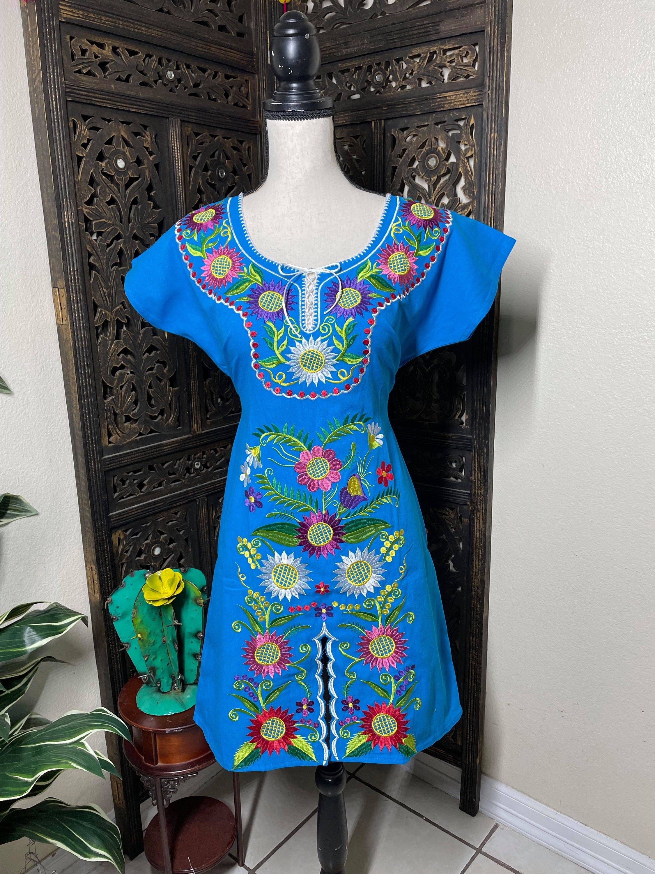 Floral Embroidered Artisanal Dress - Handmade Embroidered Dress from Chiapas, Mexico