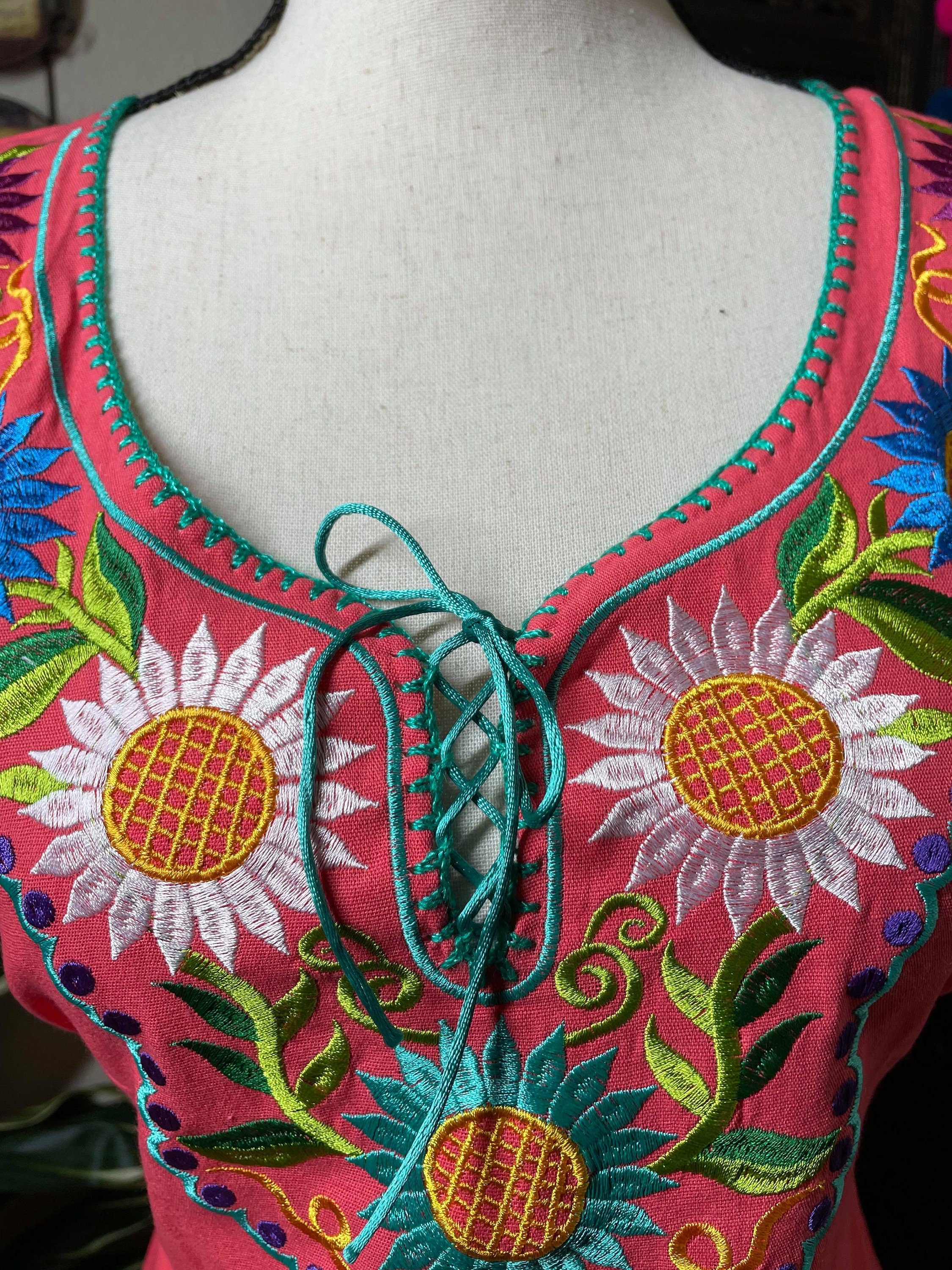 Image of Floral Embroidered Artisanal Dress - Handmade Embroidered Dress from Chiapas, Mexico