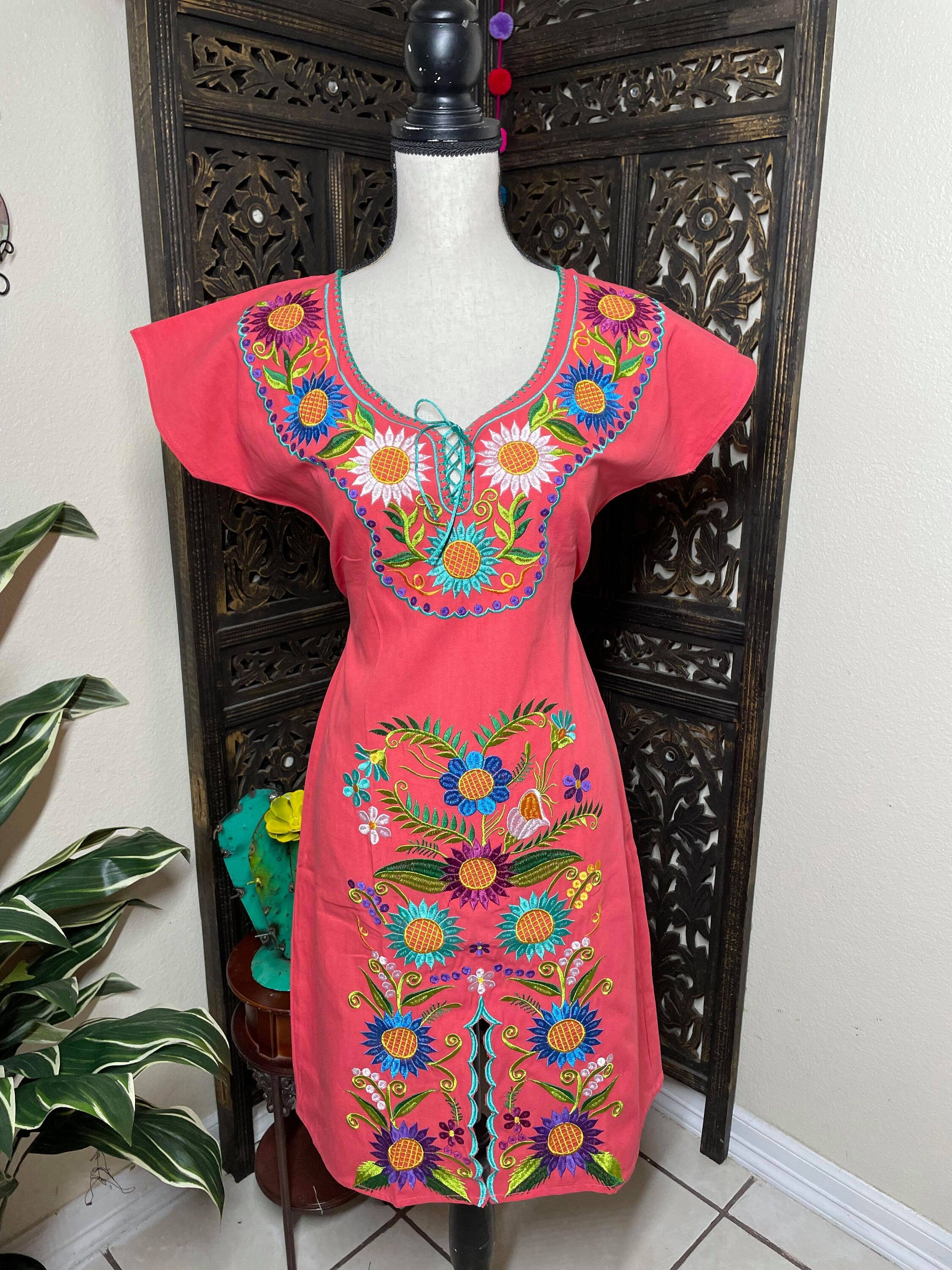 Floral Embroidered Artisanal Dress - Handmade Embroidered Dress from Chiapas, Mexico