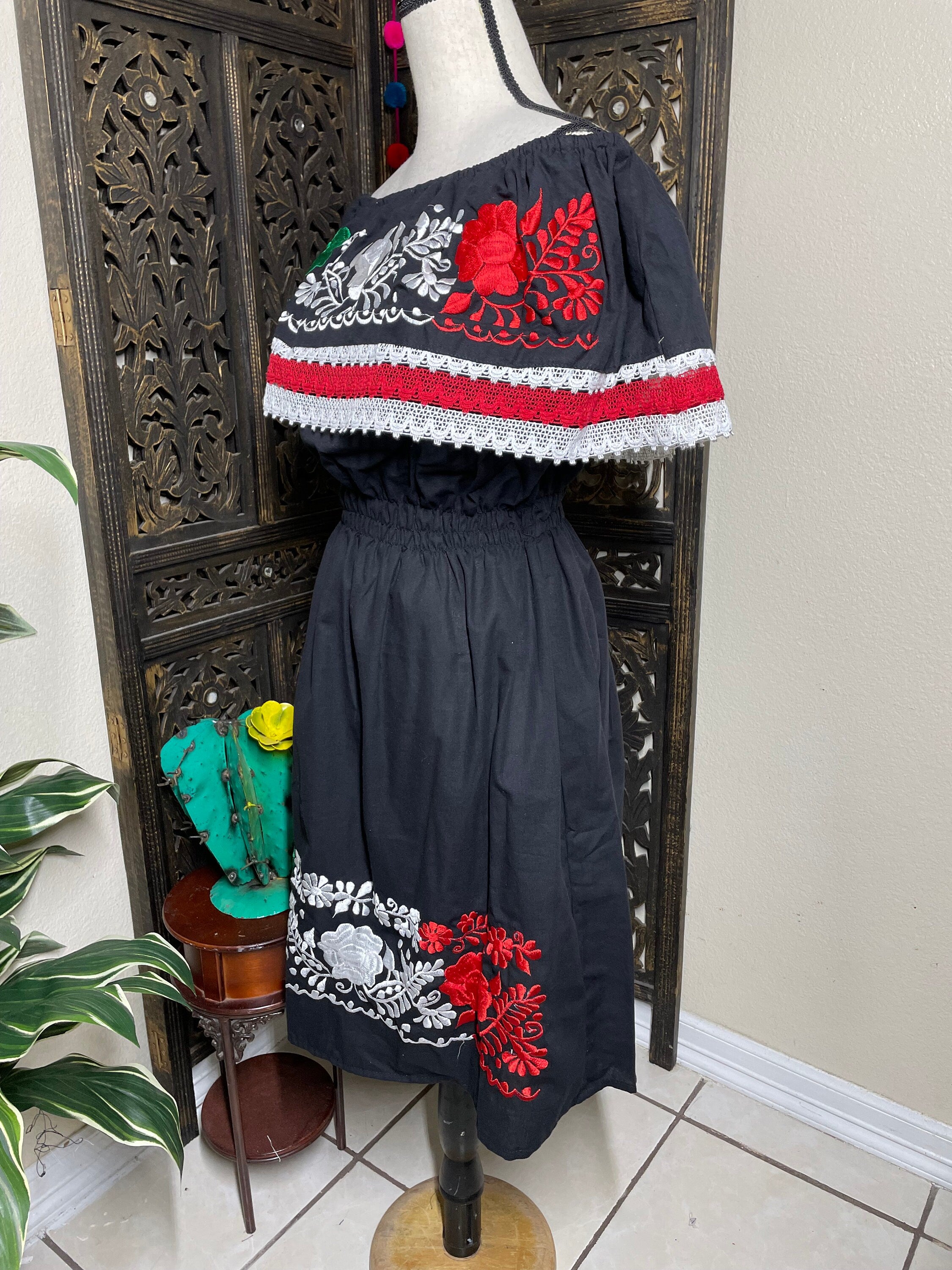 Image of Gorgeous Mexican Embroidered Dress - Handmade Artisanal Dress - Hand Embroidered Dress - Medium