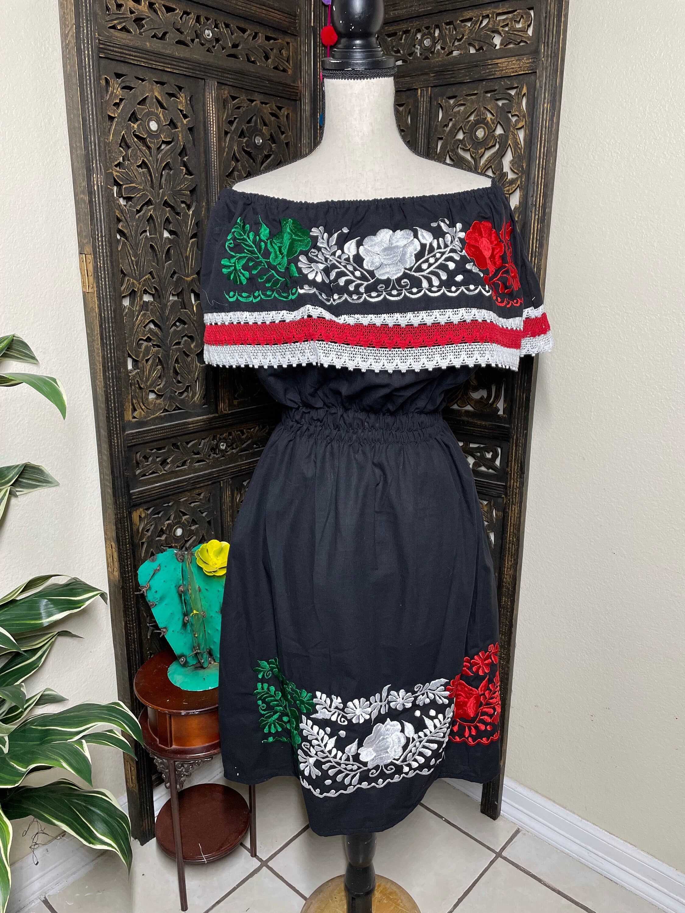 Image of Gorgeous Mexican Embroidered Dress - Handmade Artisanal Dress - Hand Embroidered Dress - Medium
