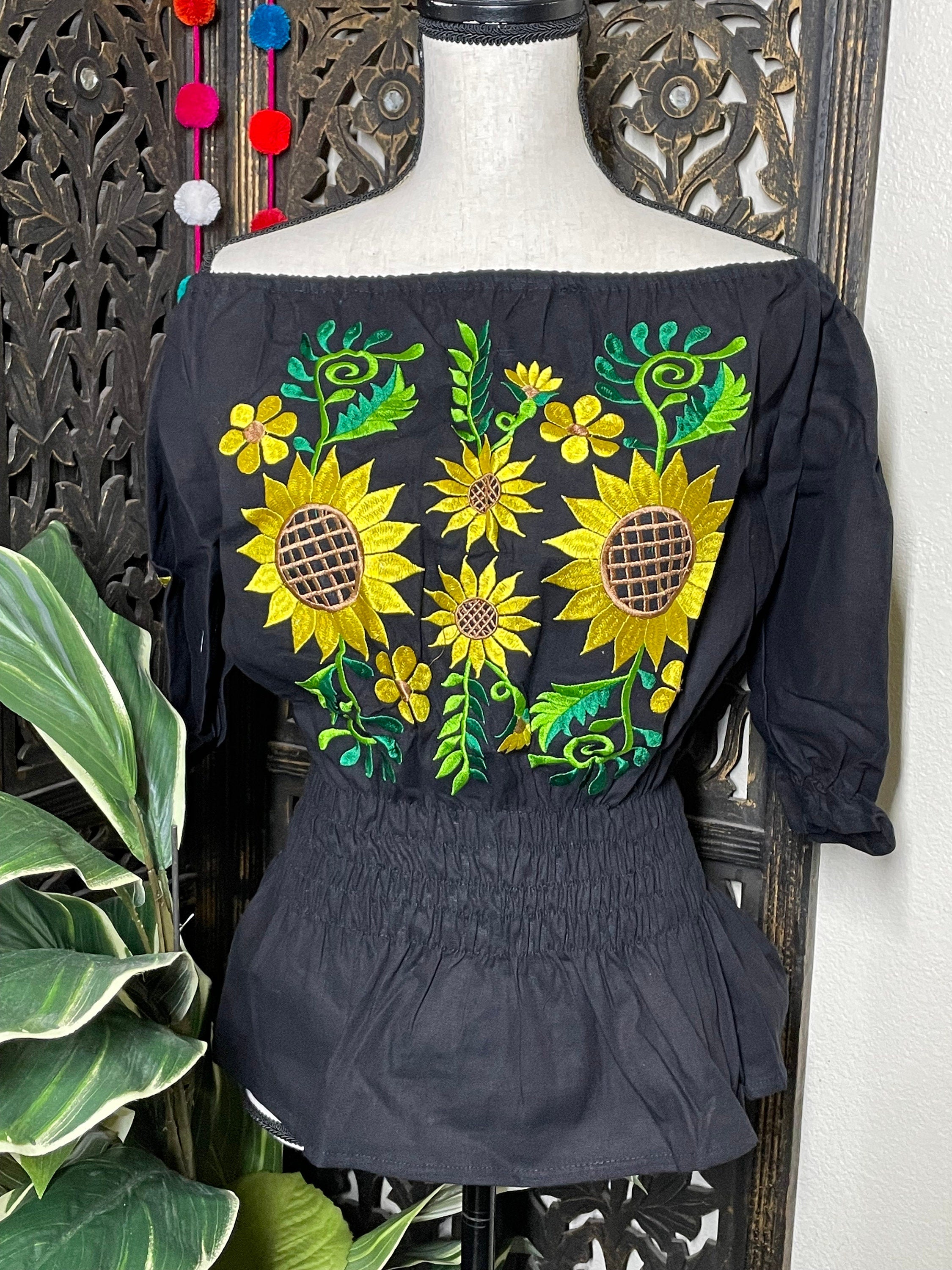 Embroidered Sunflower Artisanal Blouse - Handmade Mexican Blouse from Chiapas, Mexico
