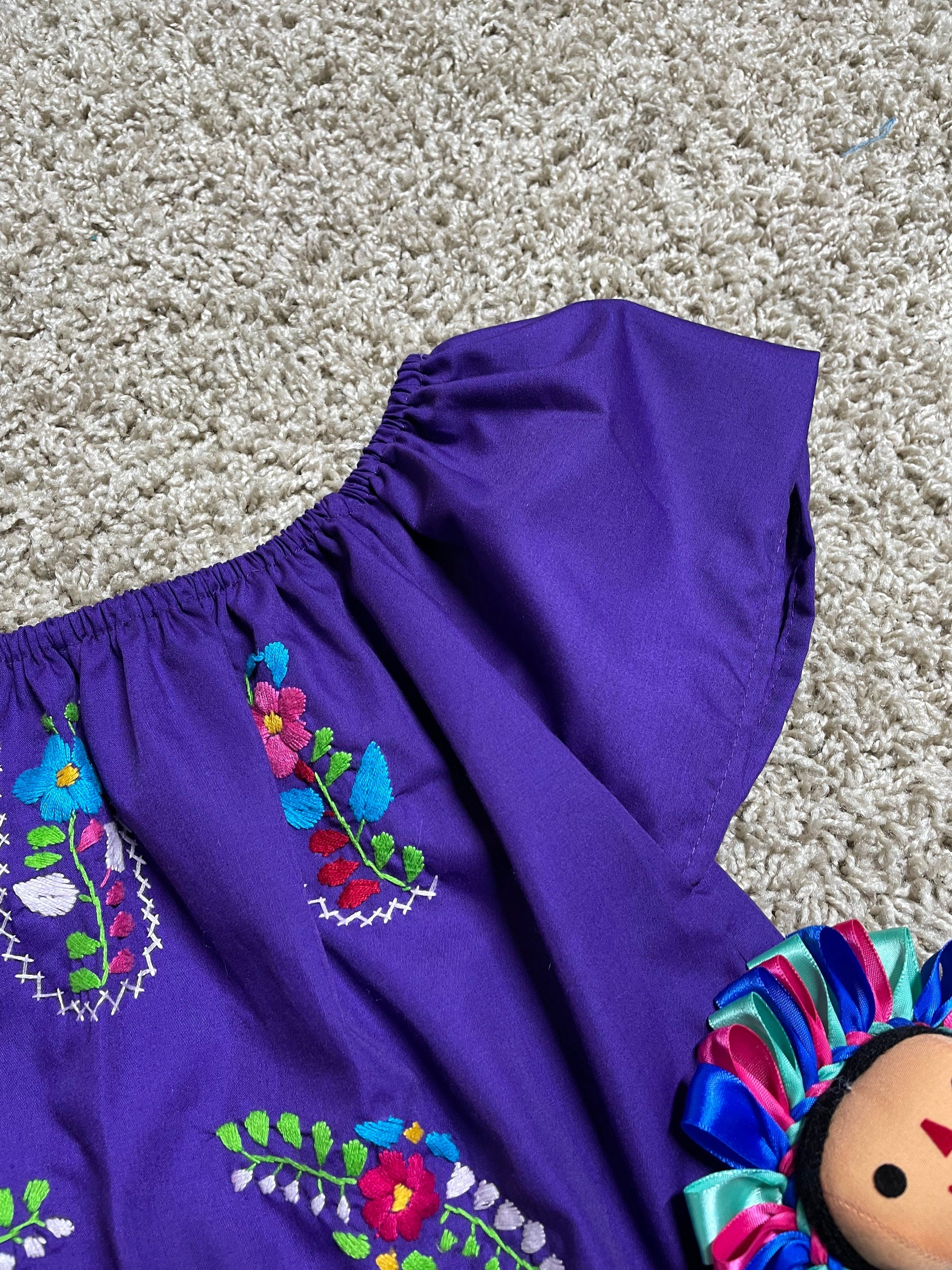 Handmade Embroidered Artisanal Blouse - Mexican Floral Girls Blouse - Size 6