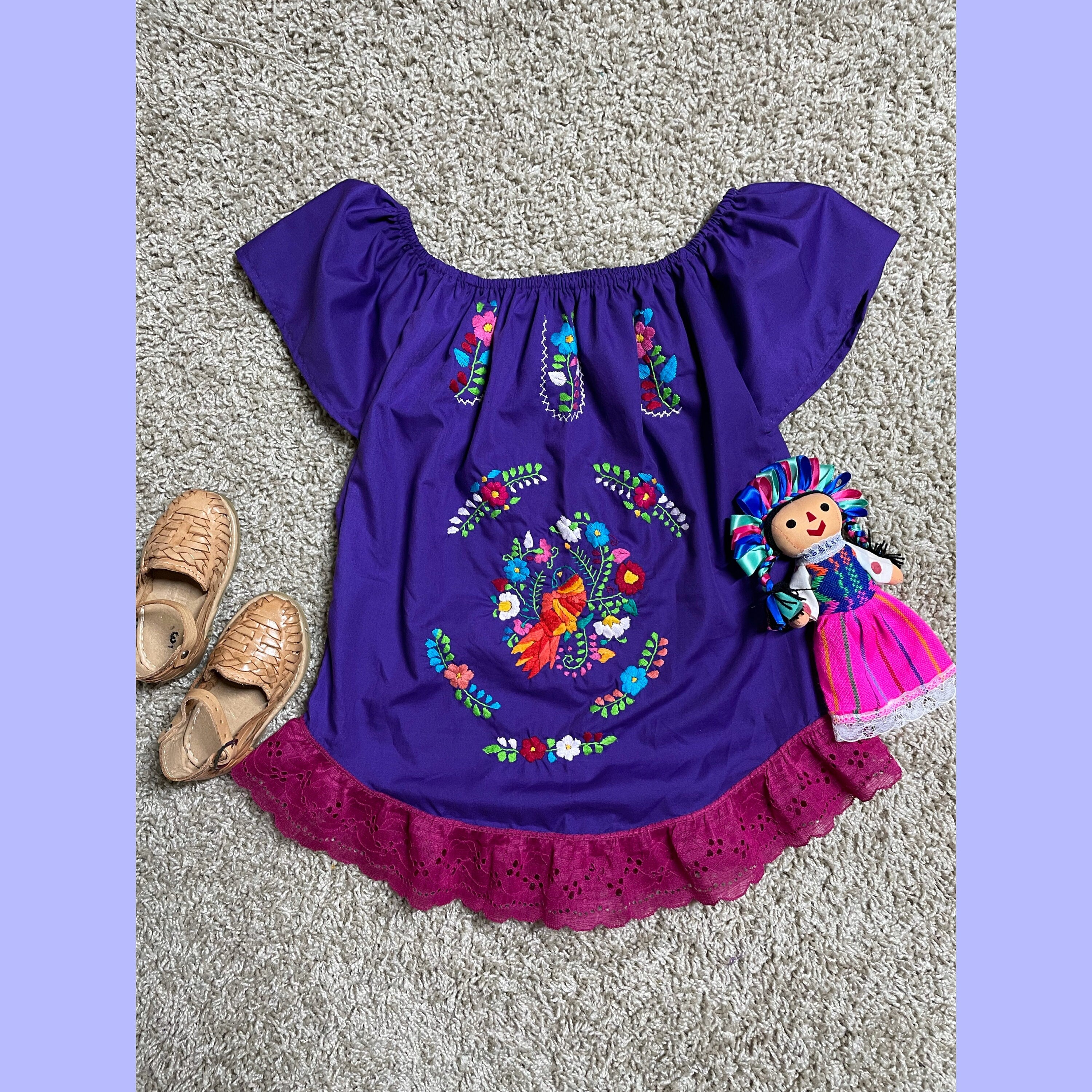 Image of Handmade Embroidered Artisanal Blouse - Mexican Floral Girls Blouse - Size 6