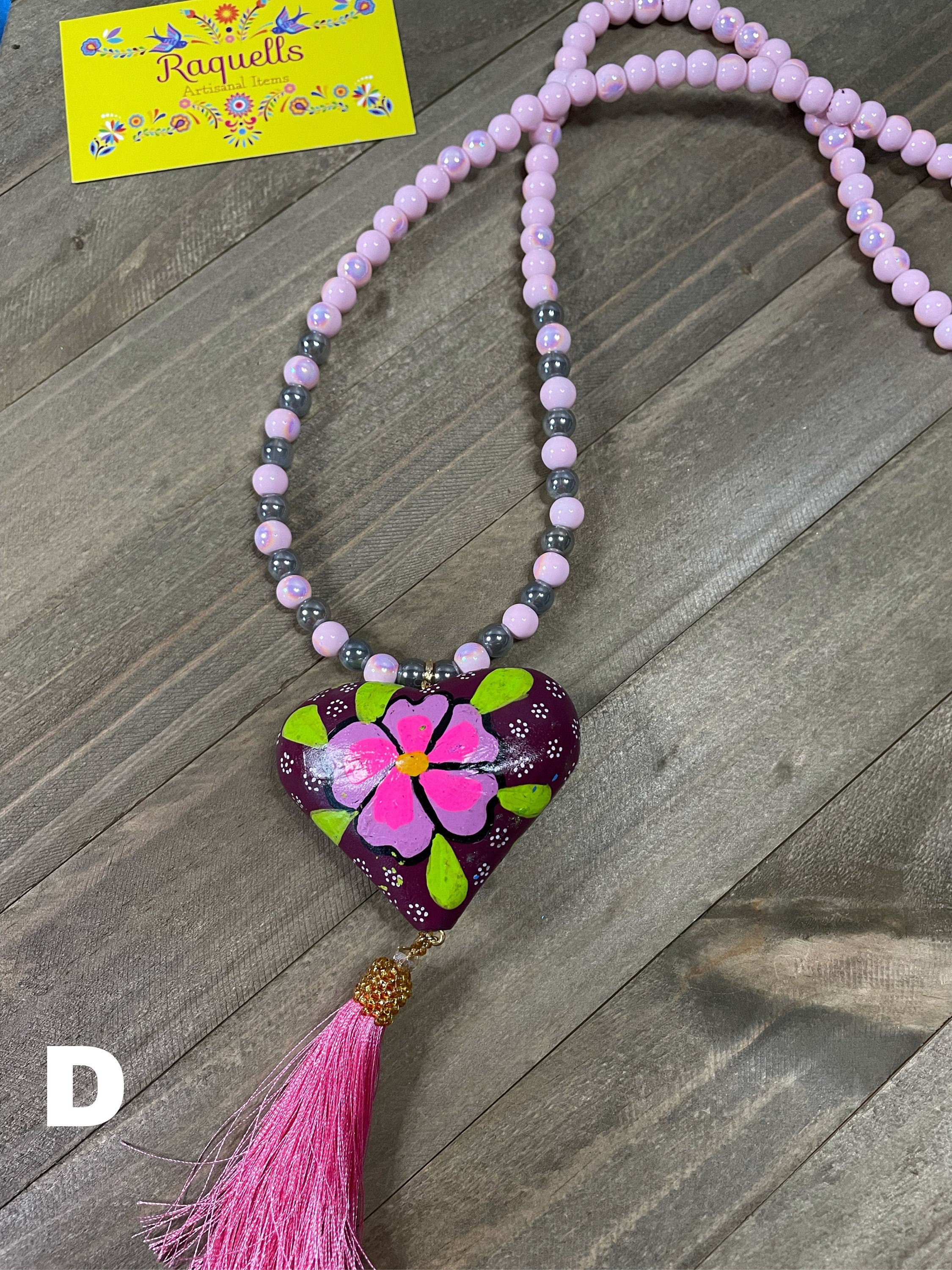 Image of Beautiful Hand Painted Artisanal Necklaces - Mexican Hearts - Mexican Necklace made by our Oaxaca Artisan Partners