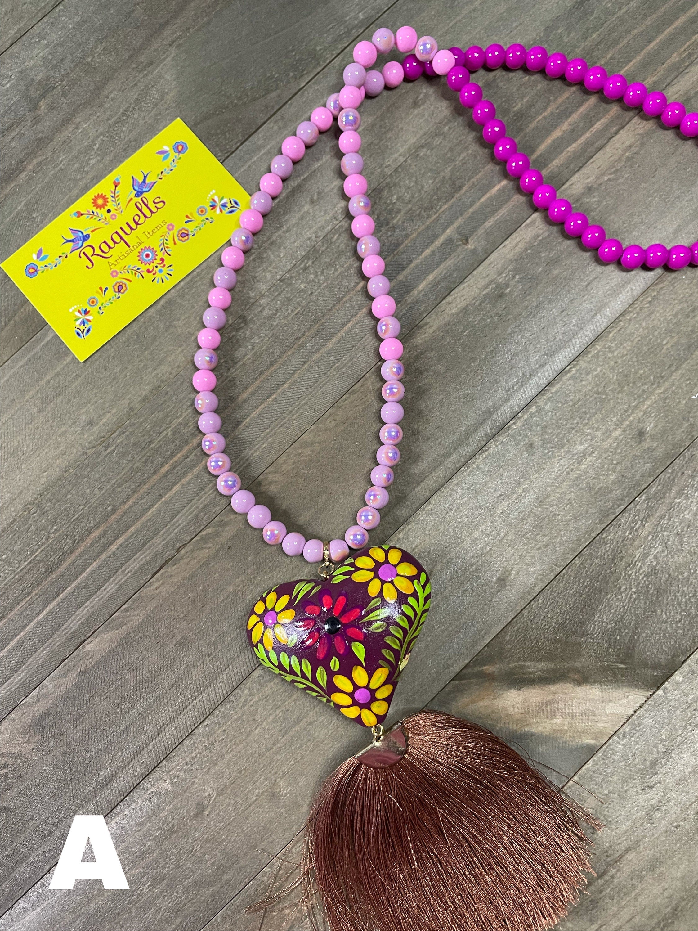 Image of Beautiful Hand Painted Artisanal Necklaces - Mexican Hearts - Mexican Necklace made by our Oaxaca Artisan Partners