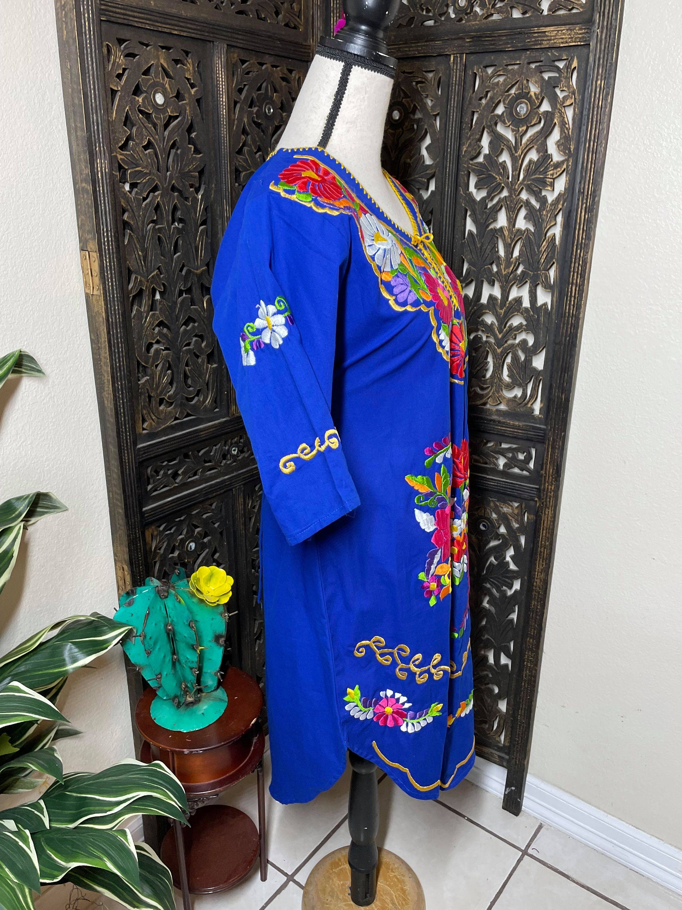 Image of Gorgeous Hand Embroidered Dress - Mexican Embroidered Dress - Floral Designs - LARGE