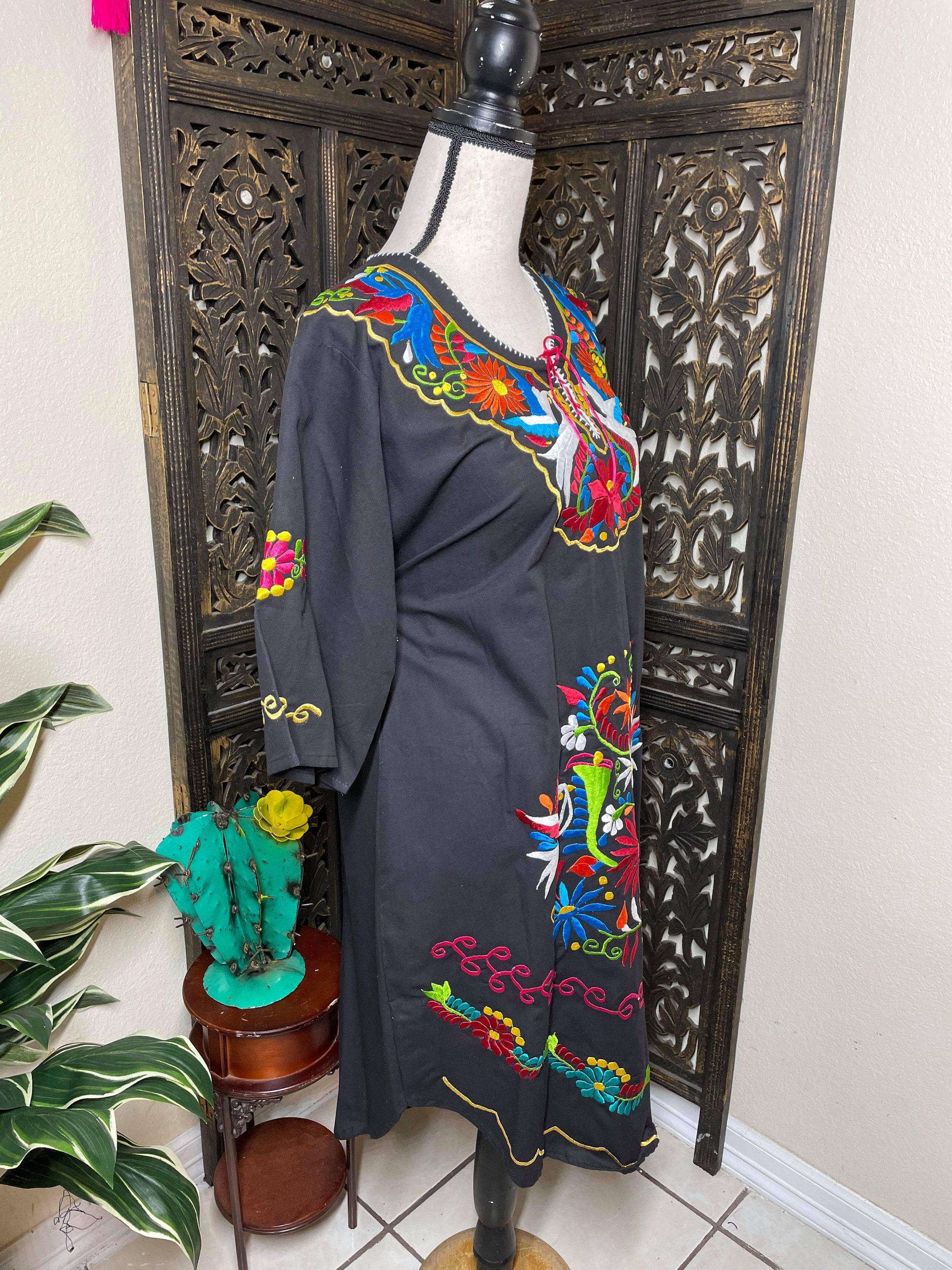 Gorgeous Hand Embroidered Dress - Mexican Embroidered Dress - Floral Designs - LARGE