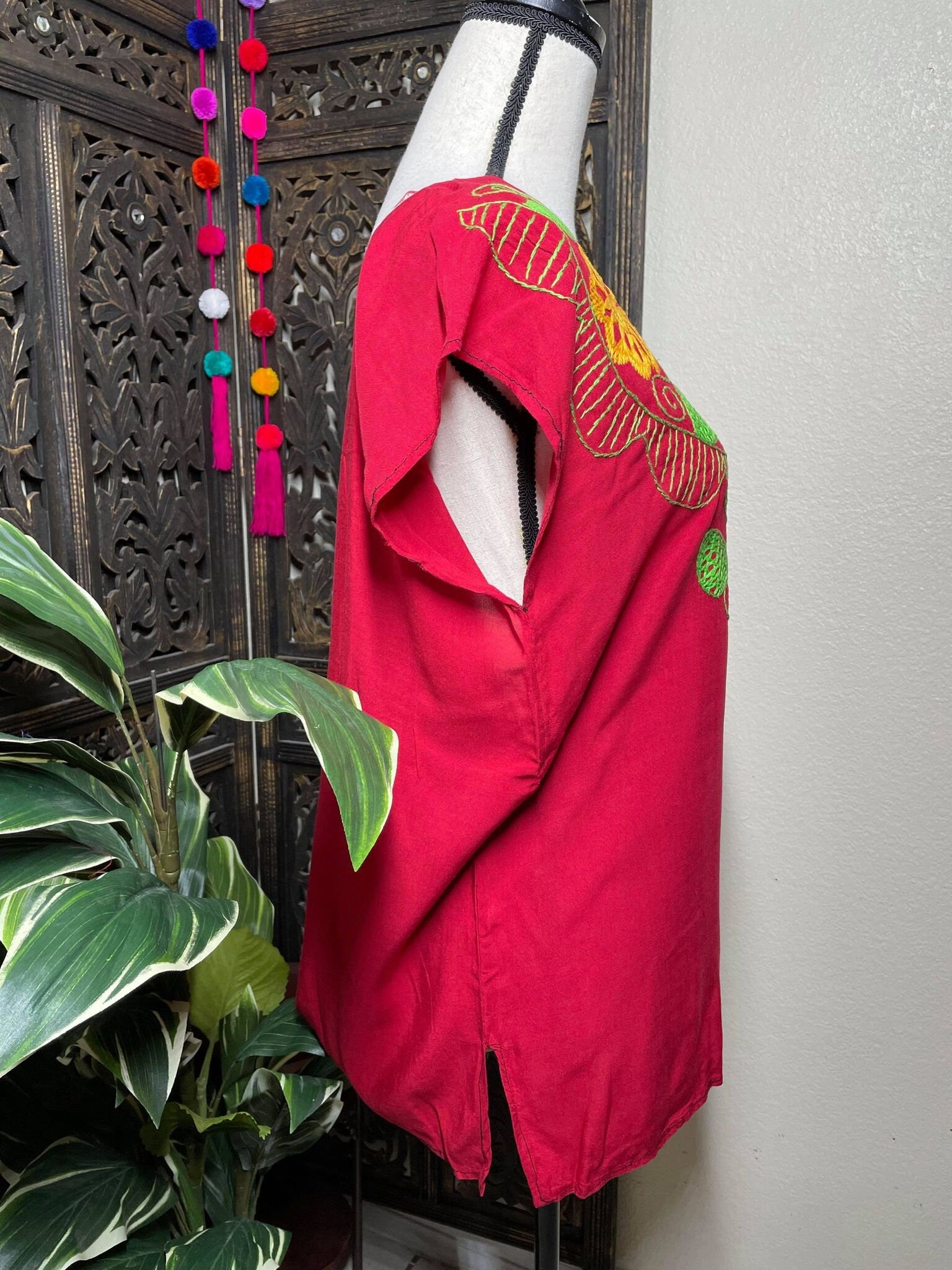 Image of Hand Embroidered Silky Blouse - Artisanal Mexican Blouse