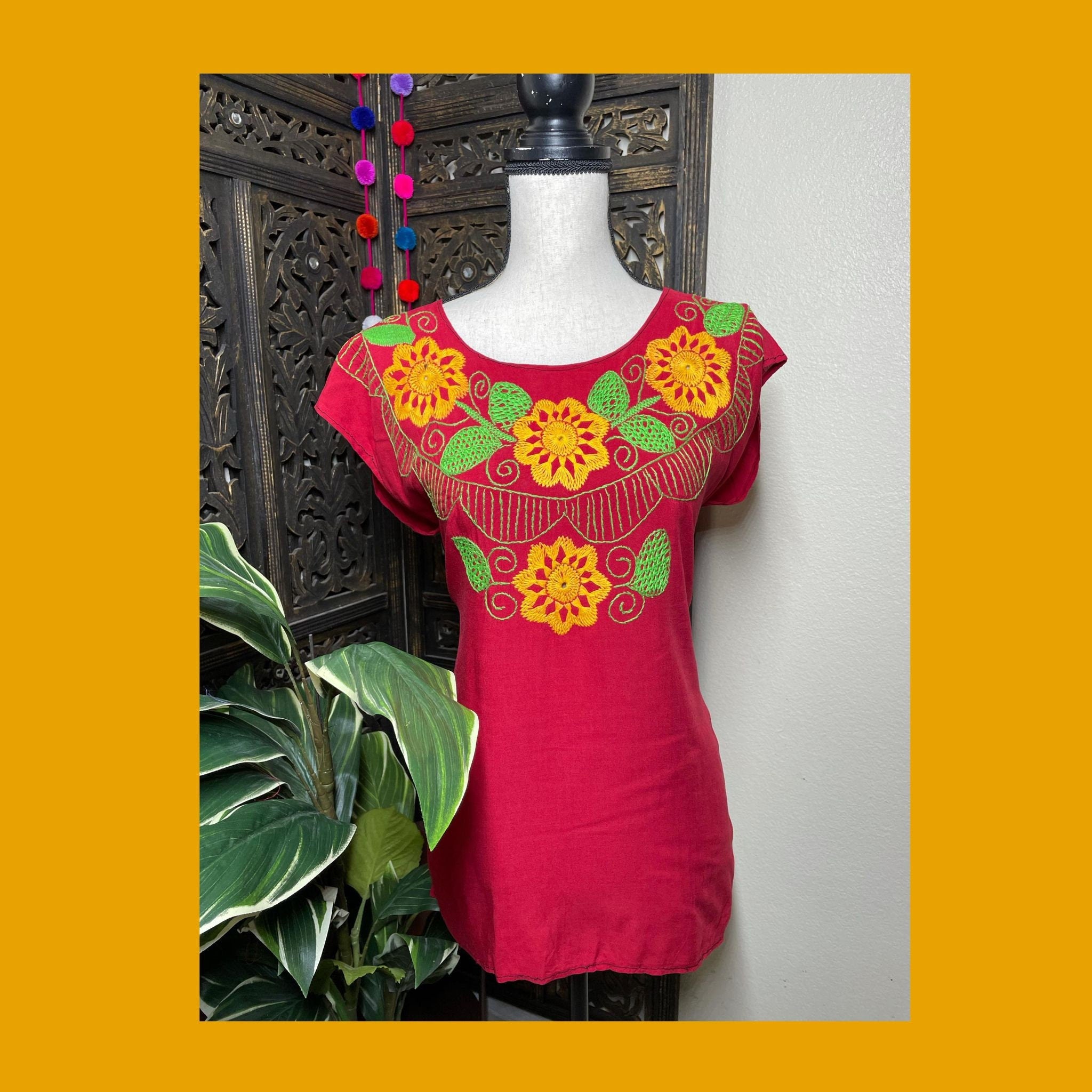 Image of Hand Embroidered Silky Blouse - Artisanal Mexican Blouse