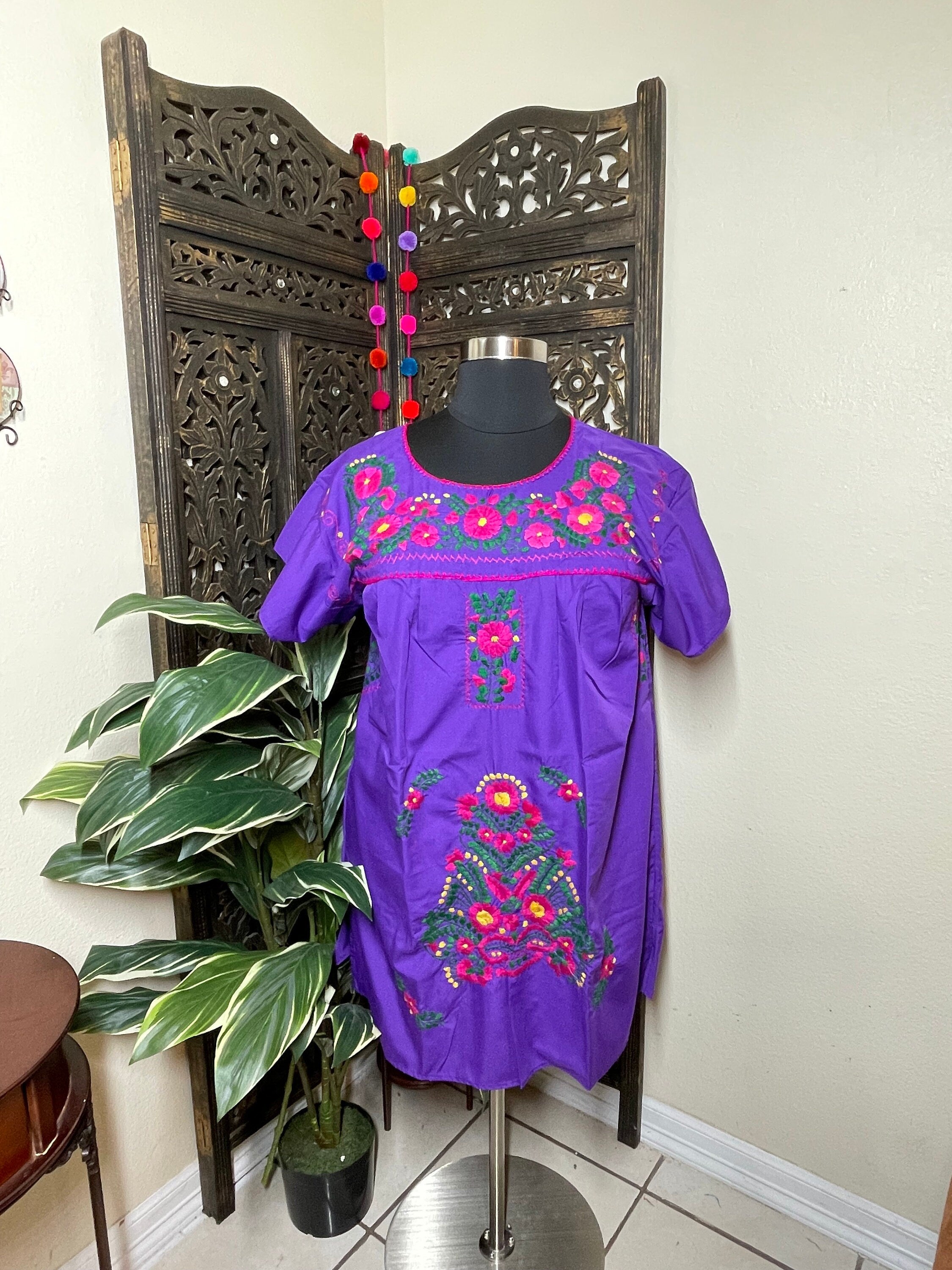 Beautiful Traditional Mexican Hand Embroidered Dress - Artisanal Dress from Puebla, Mexico - Medium