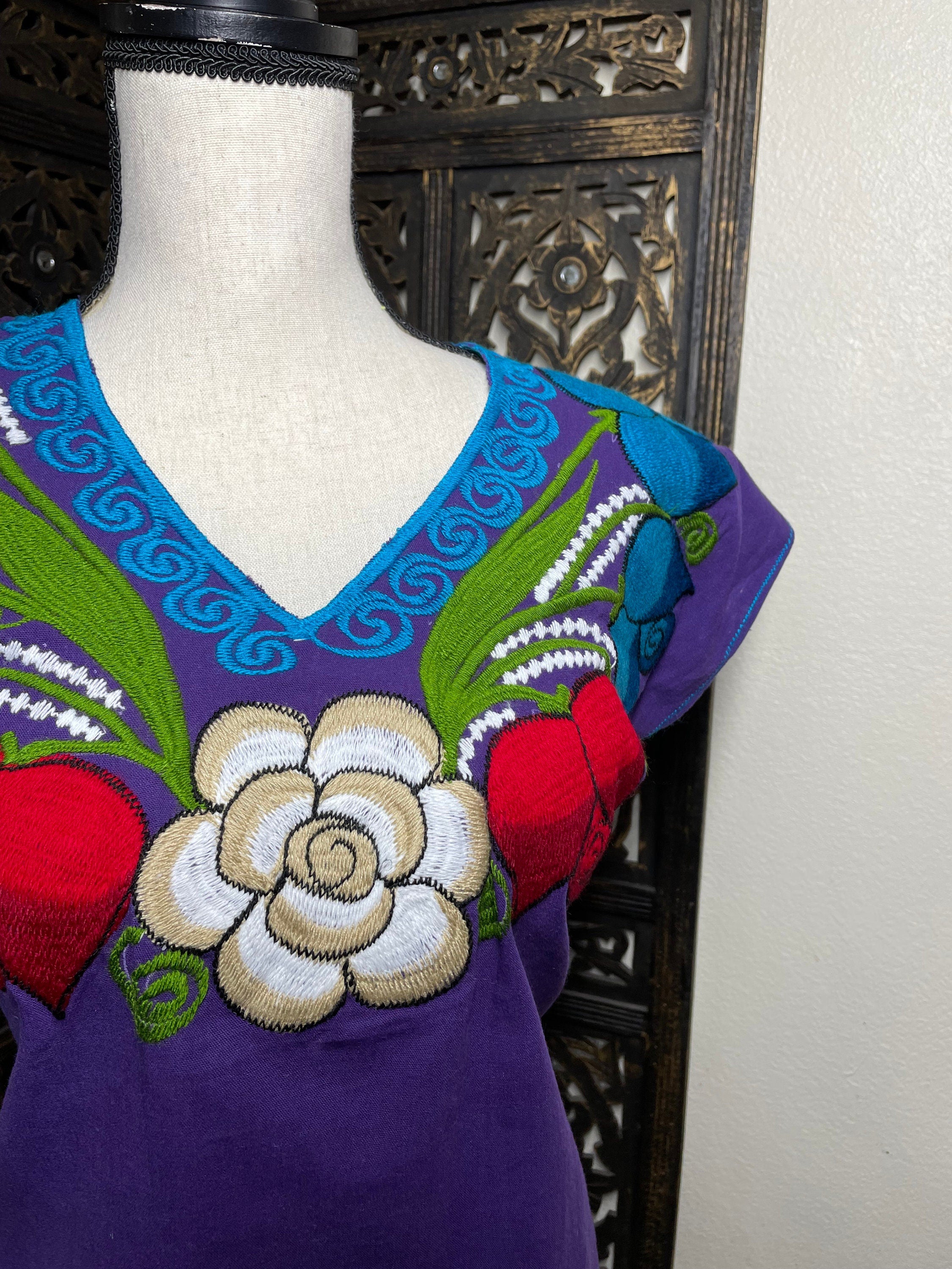 Beautiful Hand Embroidered Rainbow Blouse - Mexican Embroidery - Handmade Blouse from Chiapas, Mexico