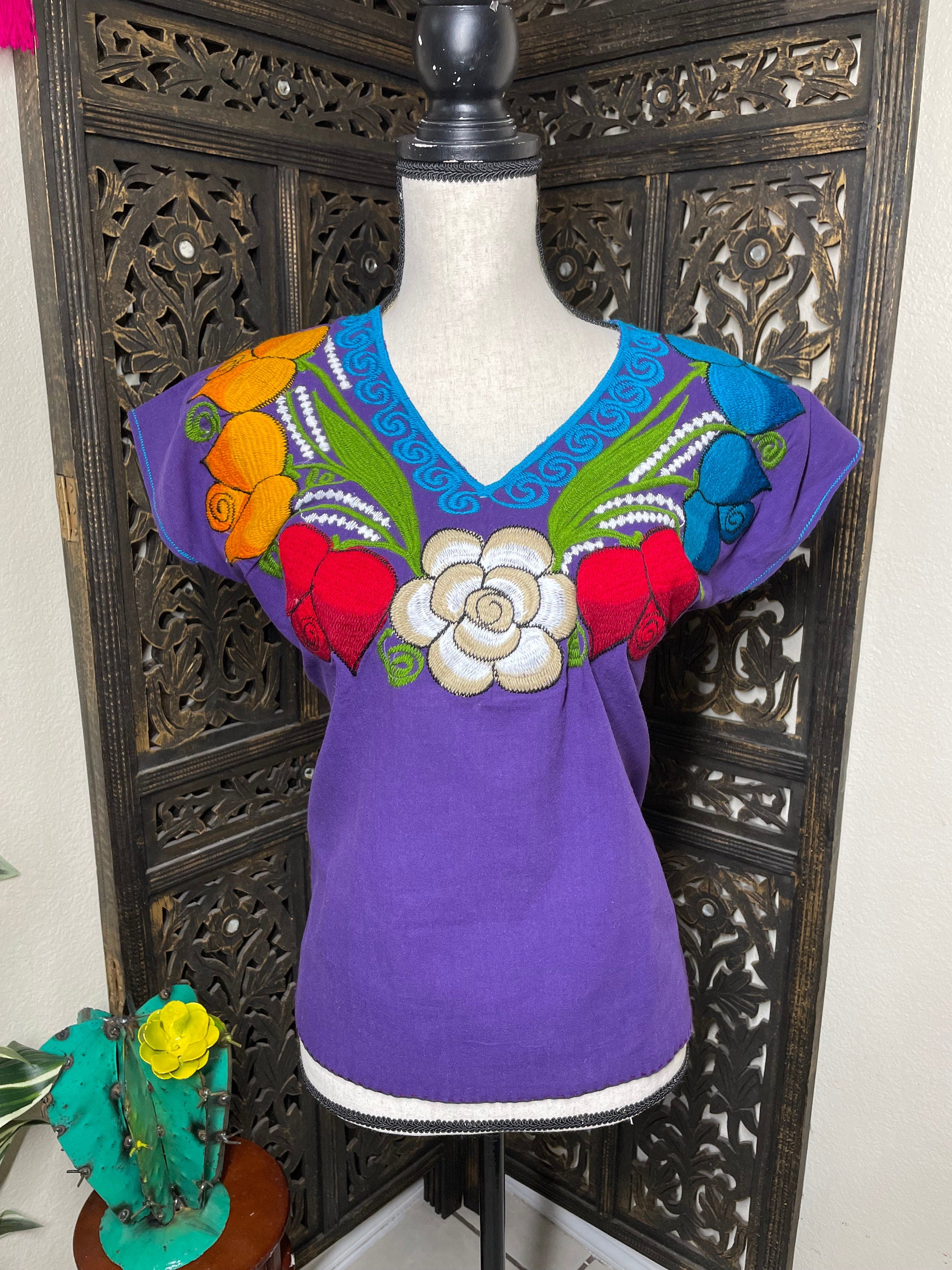 Beautiful Hand Embroidered Rainbow Blouse - Mexican Embroidery - Handmade Blouse from Chiapas, Mexico